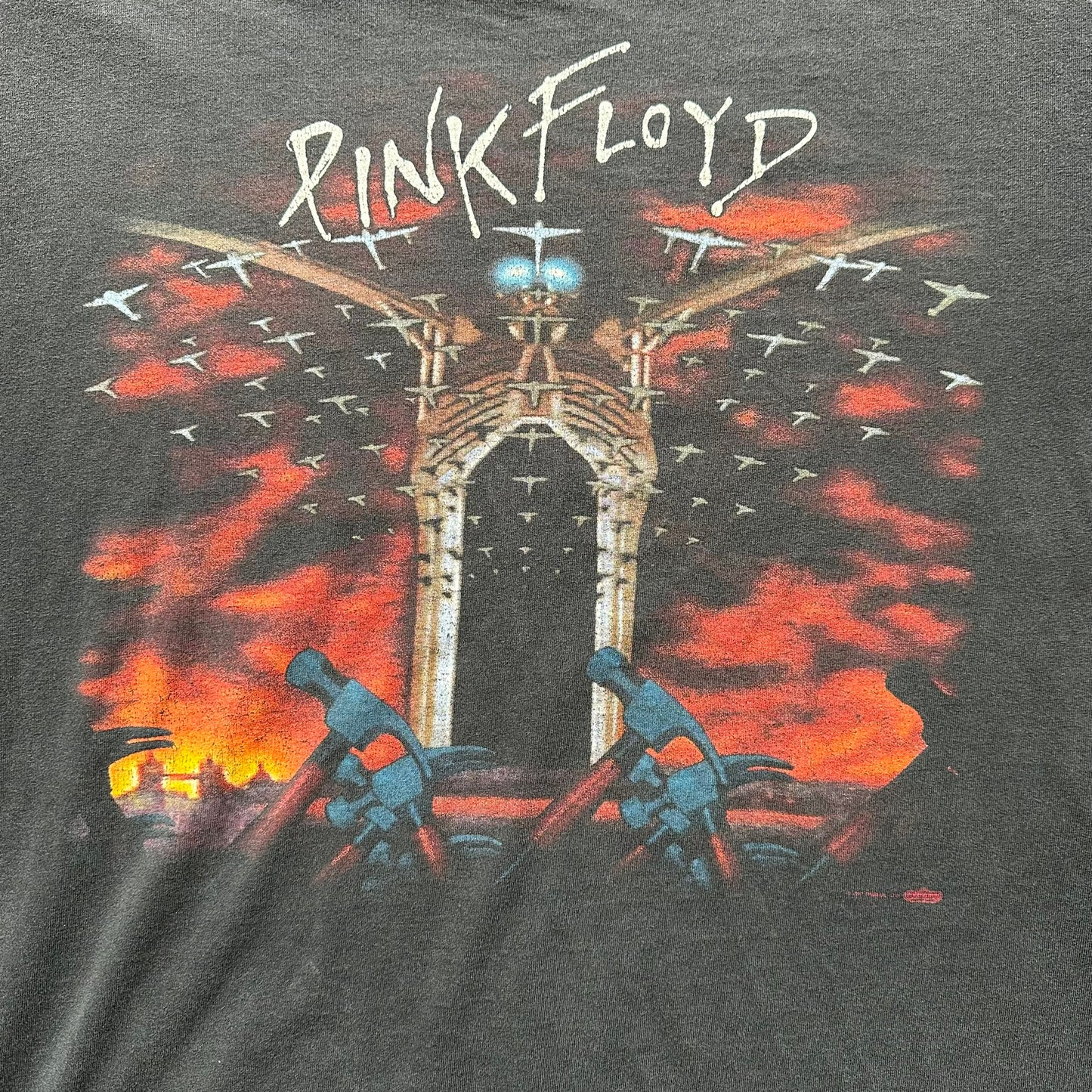 Front Detail on Vintage 1990s Winterland Pink Floyd The Wall Tee Size XL |  Barn Owl Vintage Seattle | Vintage Rock Tees