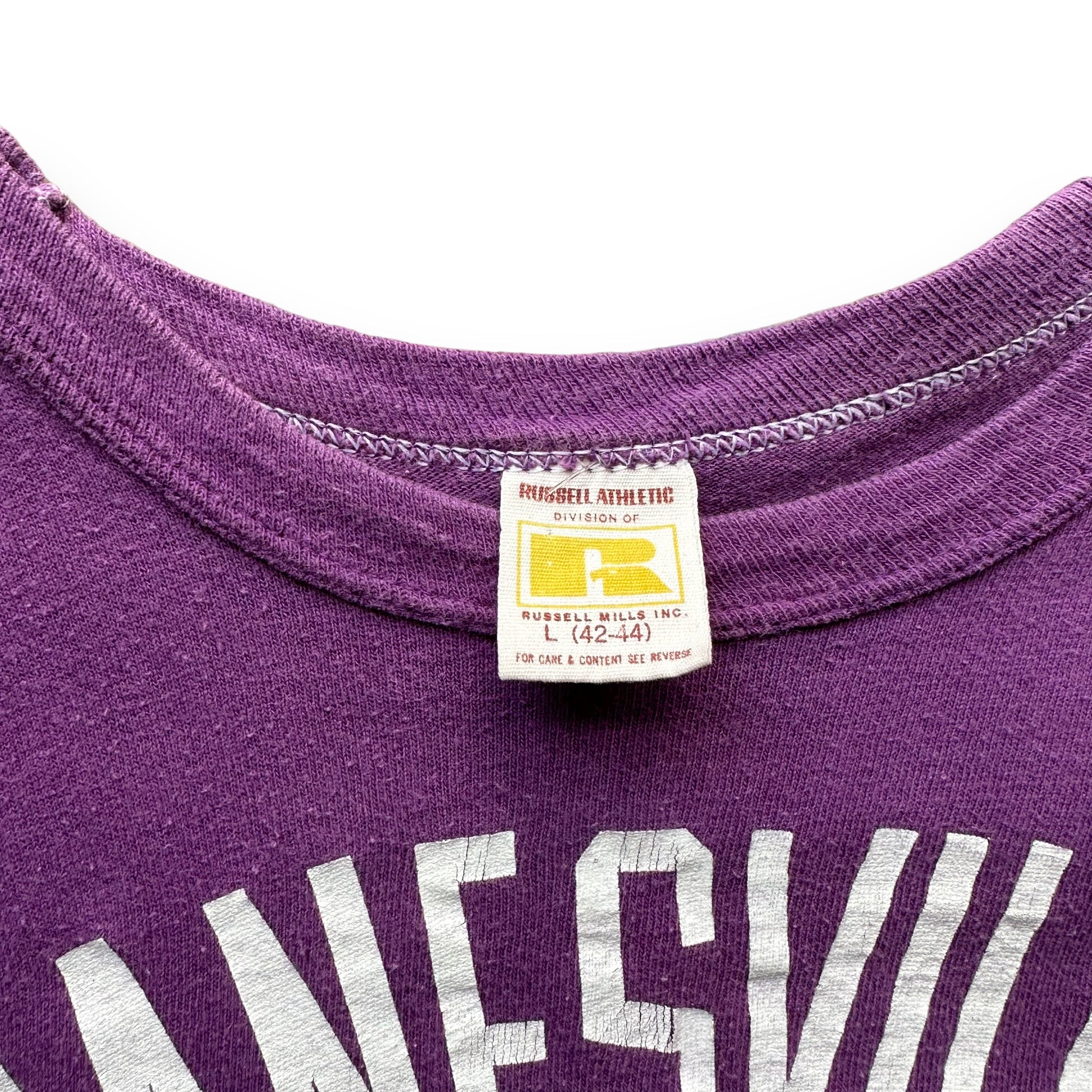 Tag Detail on Vintage Russell Athletic Janesville Tigers Tee SZ L | Vintage T-Shirts Seattle | Barn Owl Vintage Tees Seattle