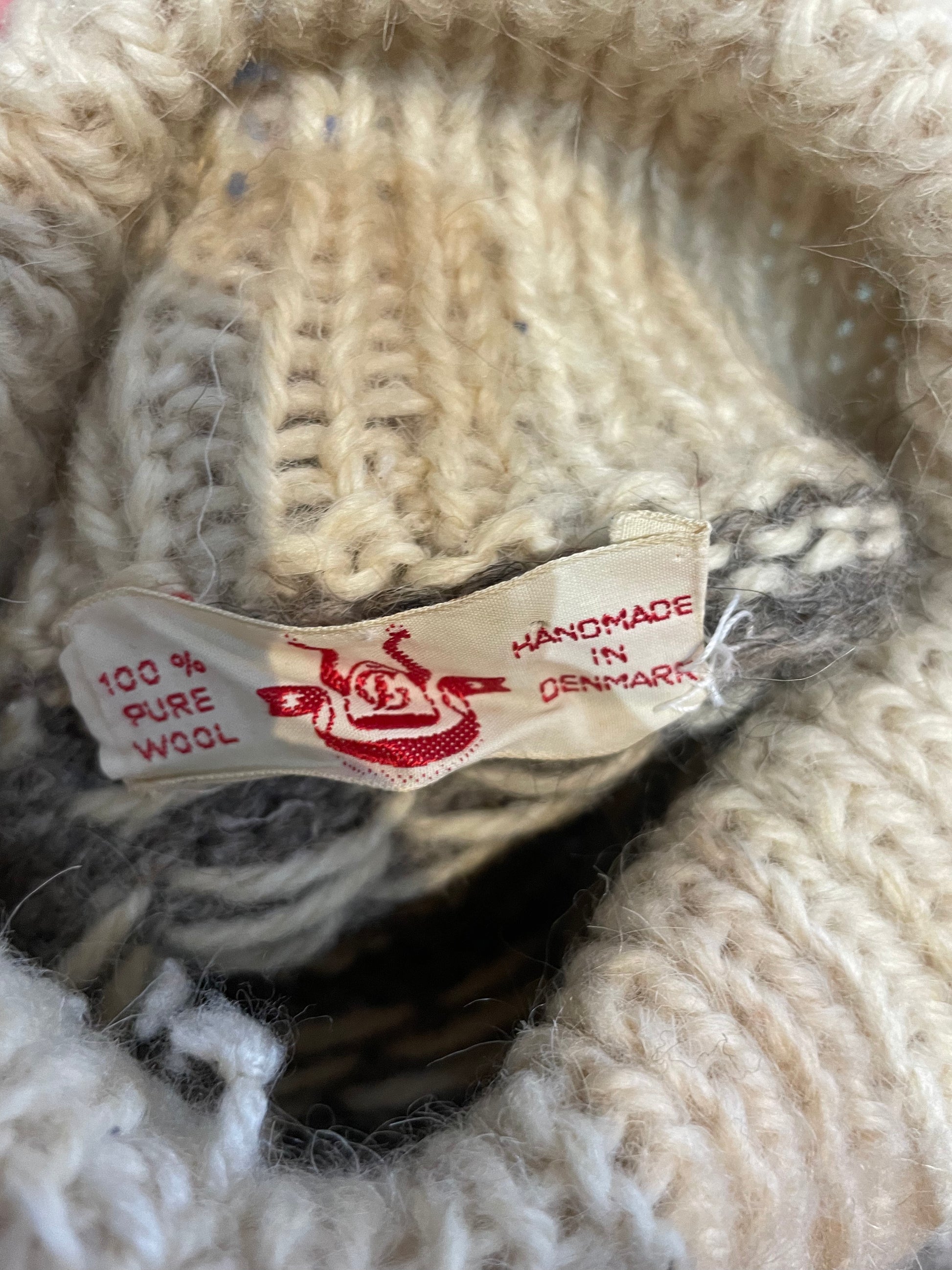 Vintage Wool Sweater Made in Denmark |  Barn Owl Seattle | Seattle Vintage Sweaters Maker tag.