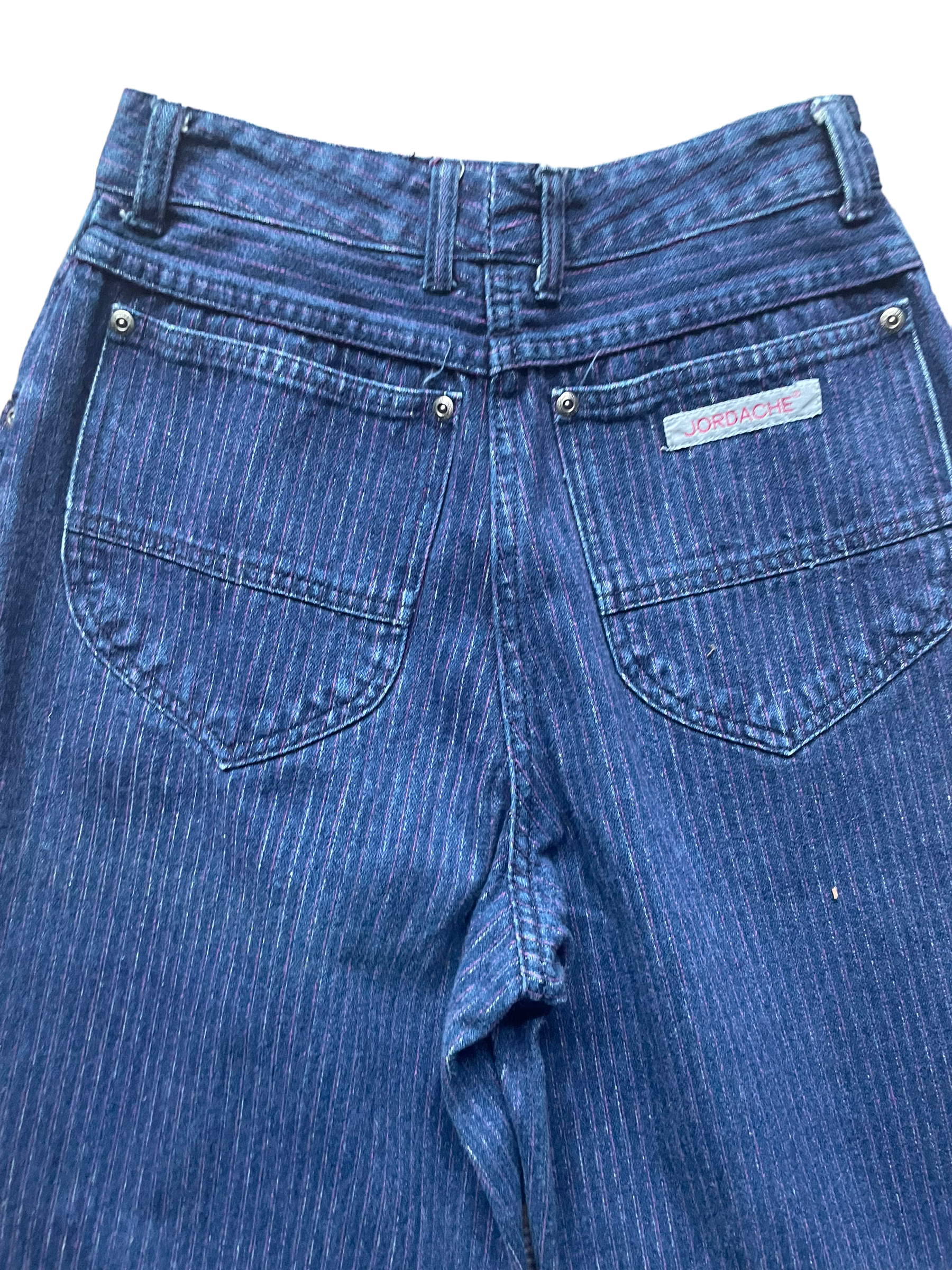 Back pocket view of Vintage 1980s Ladies Purple Pinstripe Jordache Jeans | Barn Owl Seattle | Vintage Ladies Jeans and Denim