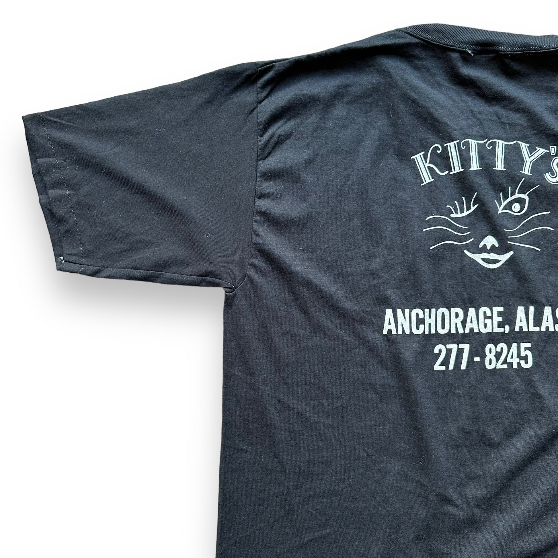 Left Rear View of Vintage Kitty's Anchorage Alaska Tee SZ XL | Vintage T-Shirts Seattle | Barn Owl Vintage Tees Seattle