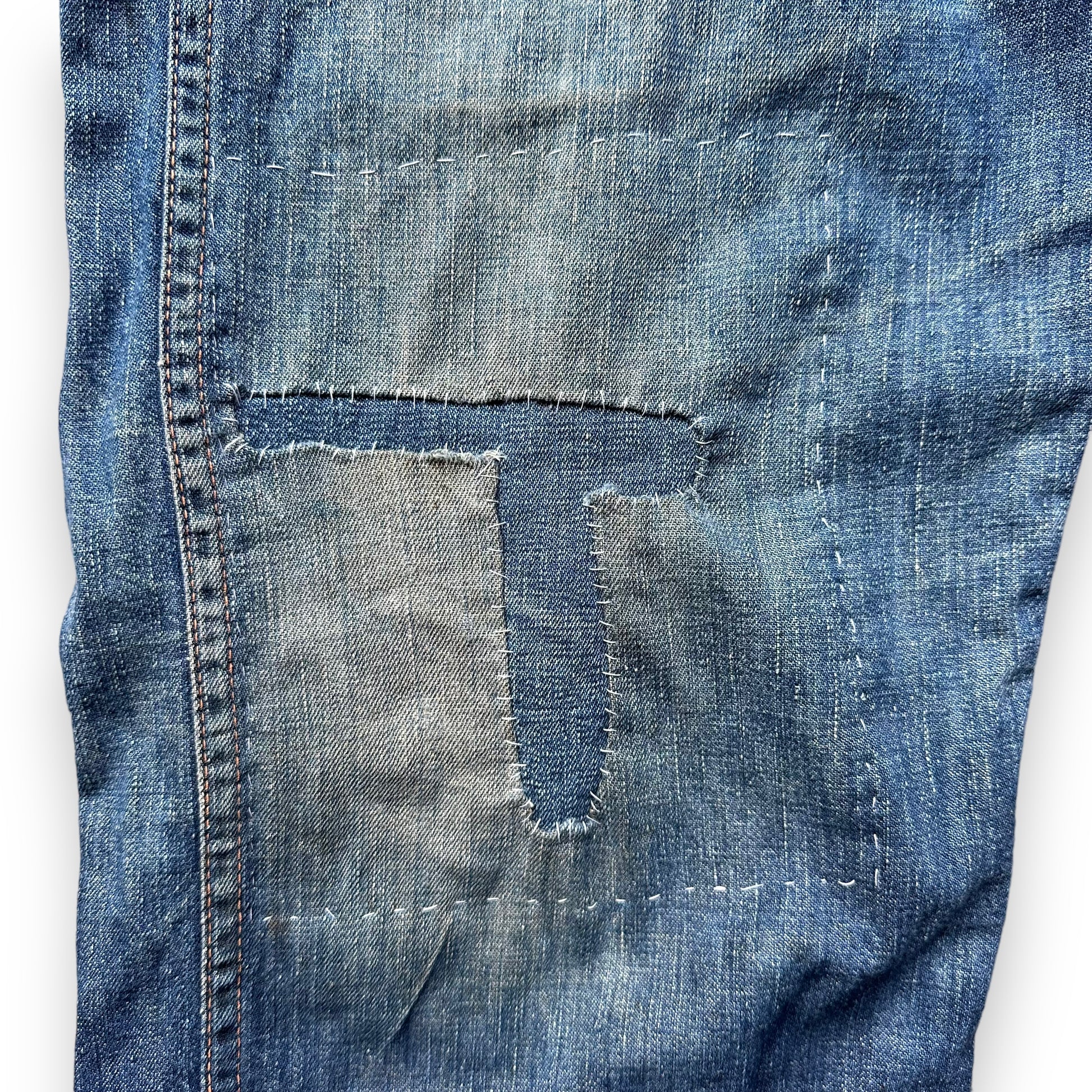 Visibly Repaired Knee on Vintage Blue Bell Misses Ladies Side Zip Jeans SZ 14 | Barn Owl Vintage Seattle | Vintage Womens Side Zip Denim