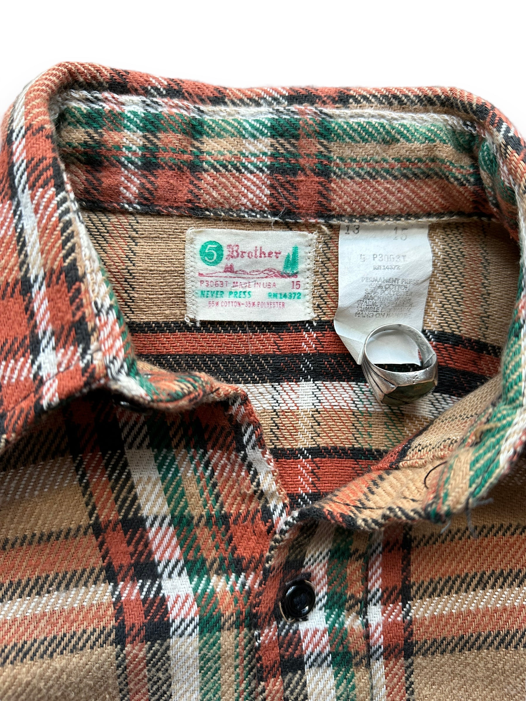 Tag View of Vintage 5 Brothers Cotton Blend Flannel SZ M | Vintage Cotton Flannel Seattle | Barn Owl Vintage Seattle