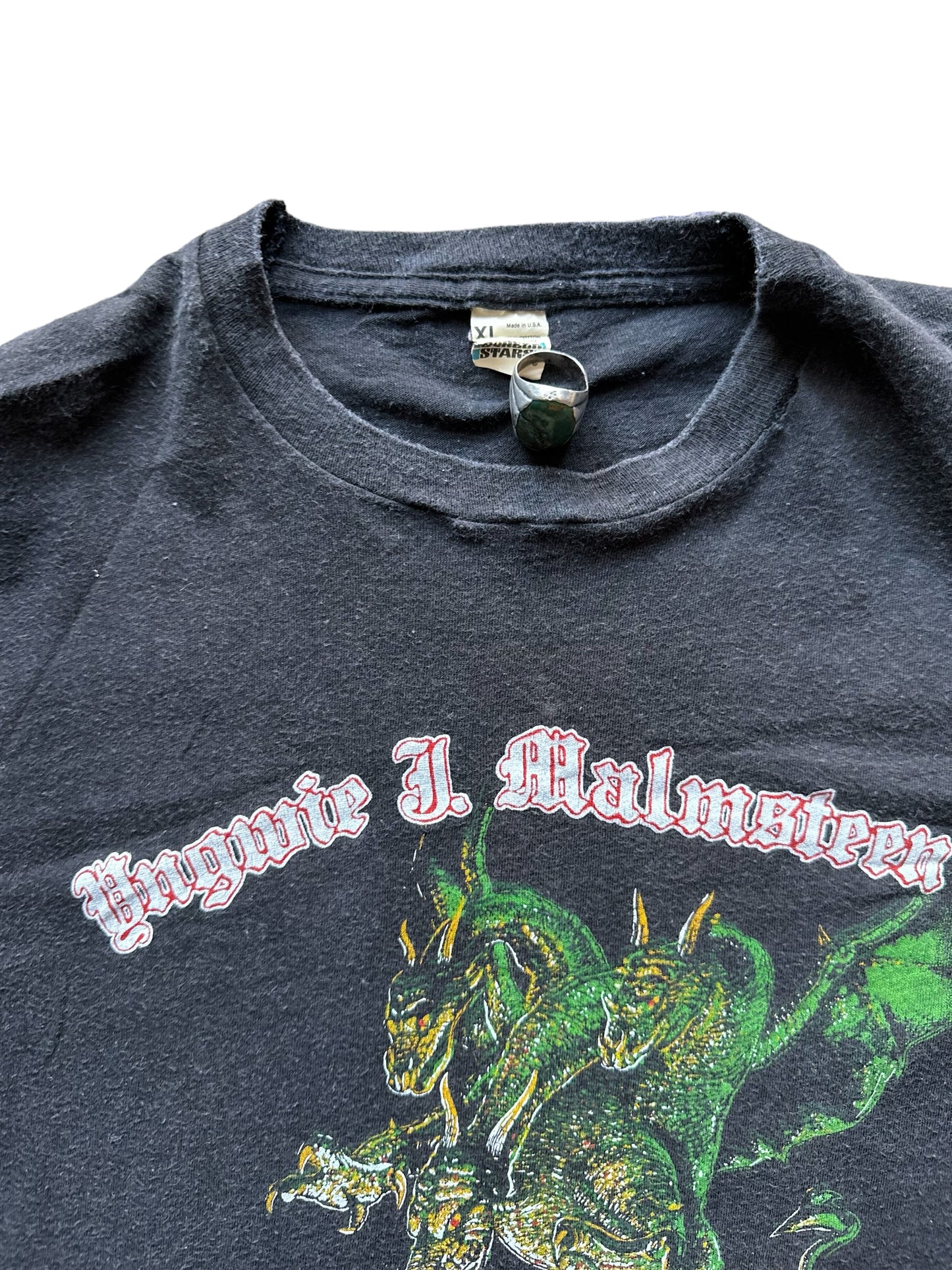 Tag View of Vintage Yngwie Malmsteen Trilogy World Tour Shirt Size XLarge | Vintage Metal Rock Tee | Barn Owl Vintage Seattle