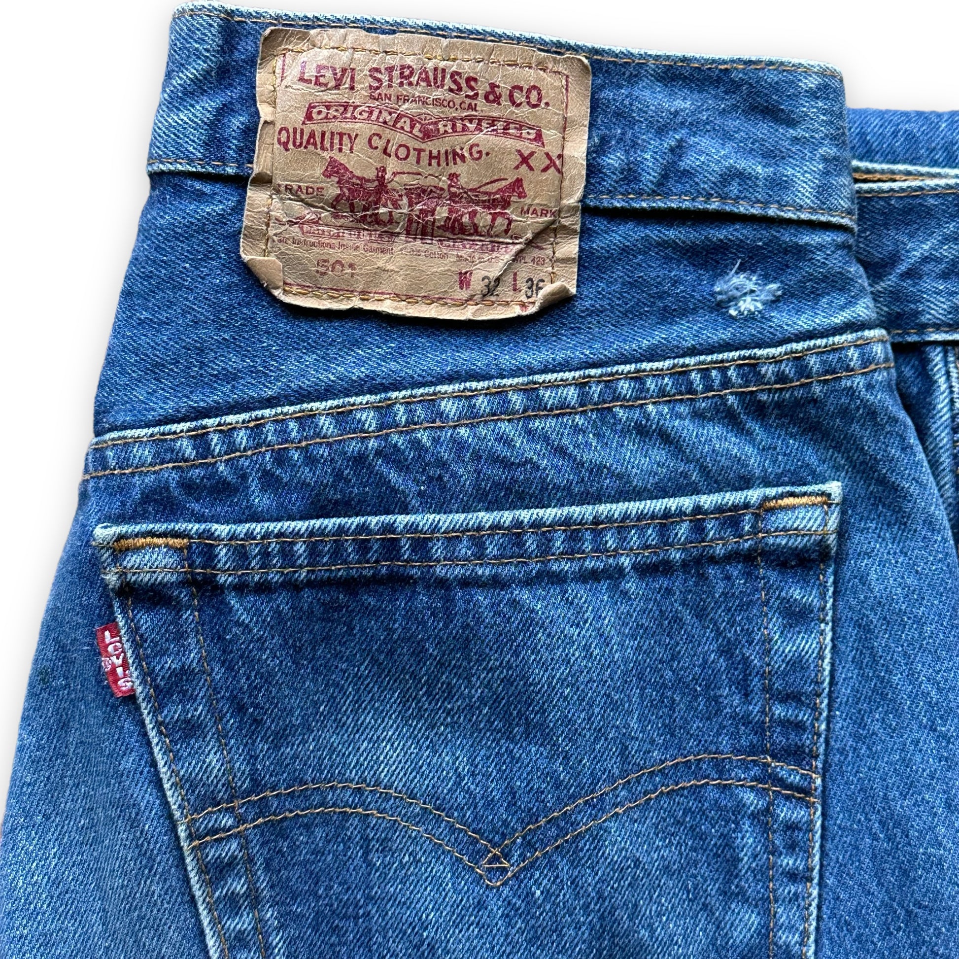 Tag Close Up on Vintage Made in the USA Levis 501s W30 L34 | Vintage Denim Seattle | Barn Owl Vintage Workwear