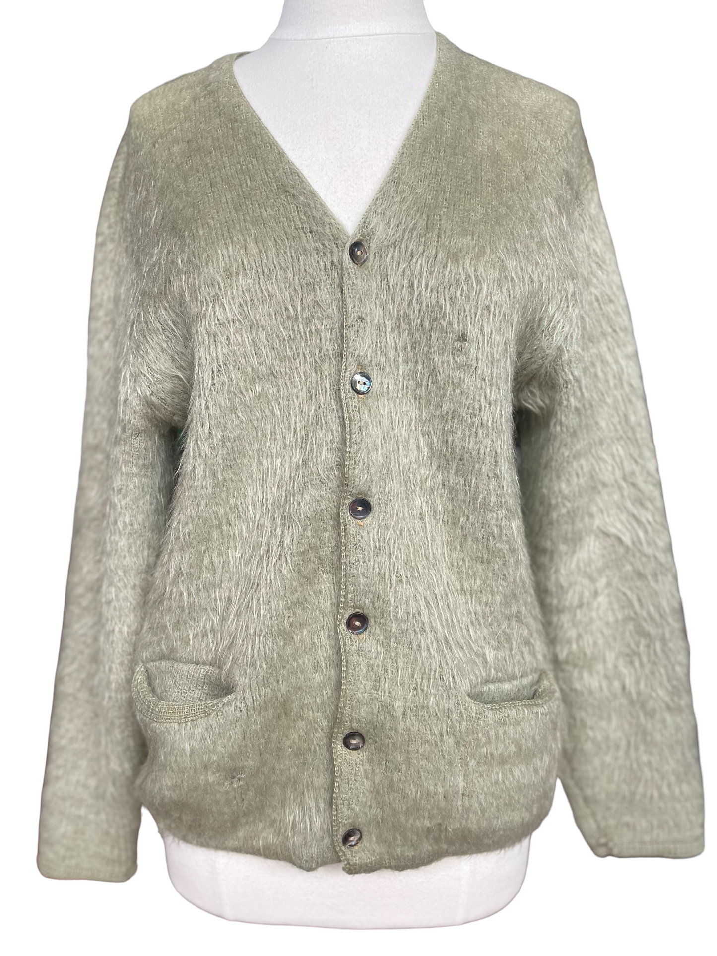 Front View of Vintage McGregor Powder Snow Mohair Cardigan SZ M | Barn Owl Vintage | Vintage Mohair Cardigan