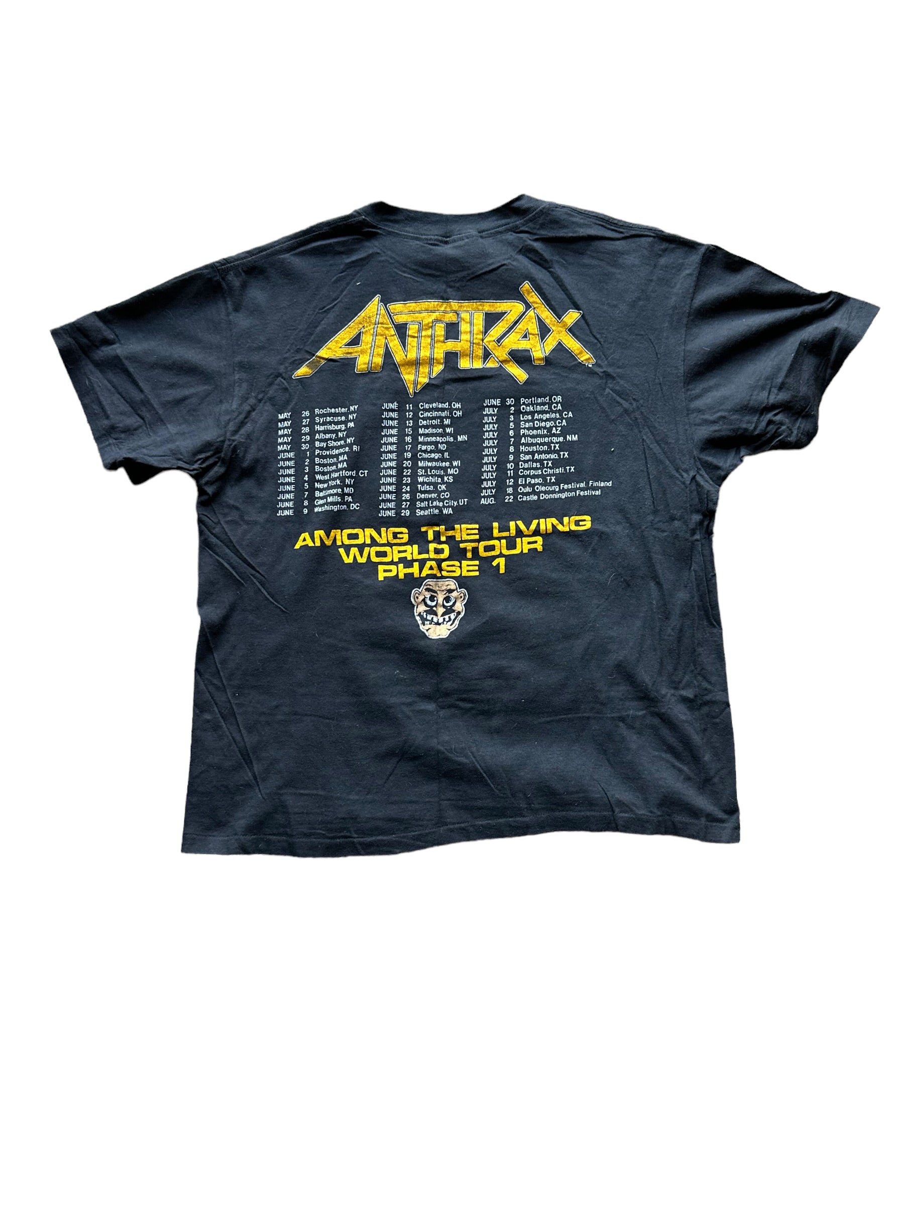 Rear View on Vintage Anthrax Among the Living Tour Shirt Size XL |  Barn Owl Vintage | Vintage Rock Tee