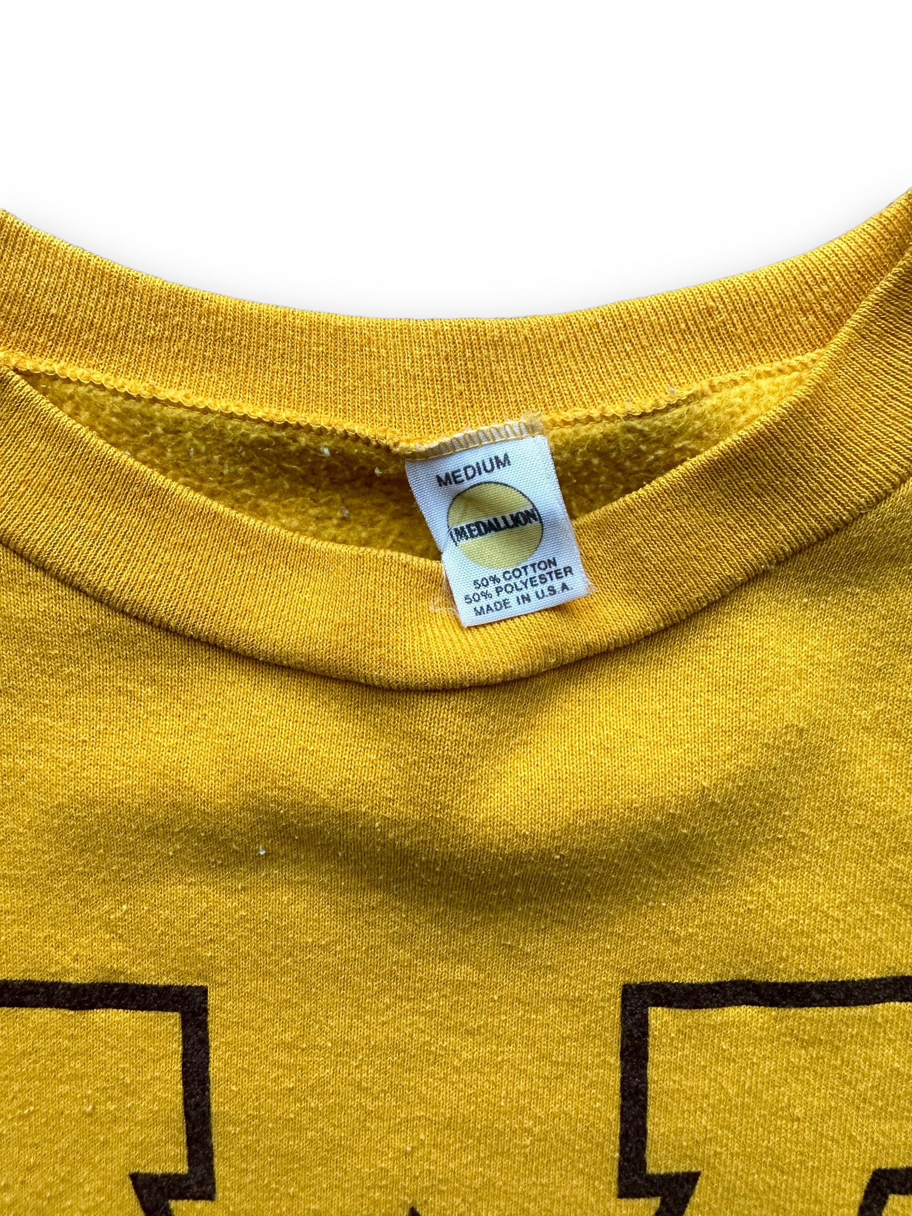 Tag View of Vintage Yellow Wyoming Crewneck Sweatshirt SZ M | Vintage Crewneck Sweatshirt Seattle | Barn Owl Vintage Seattle