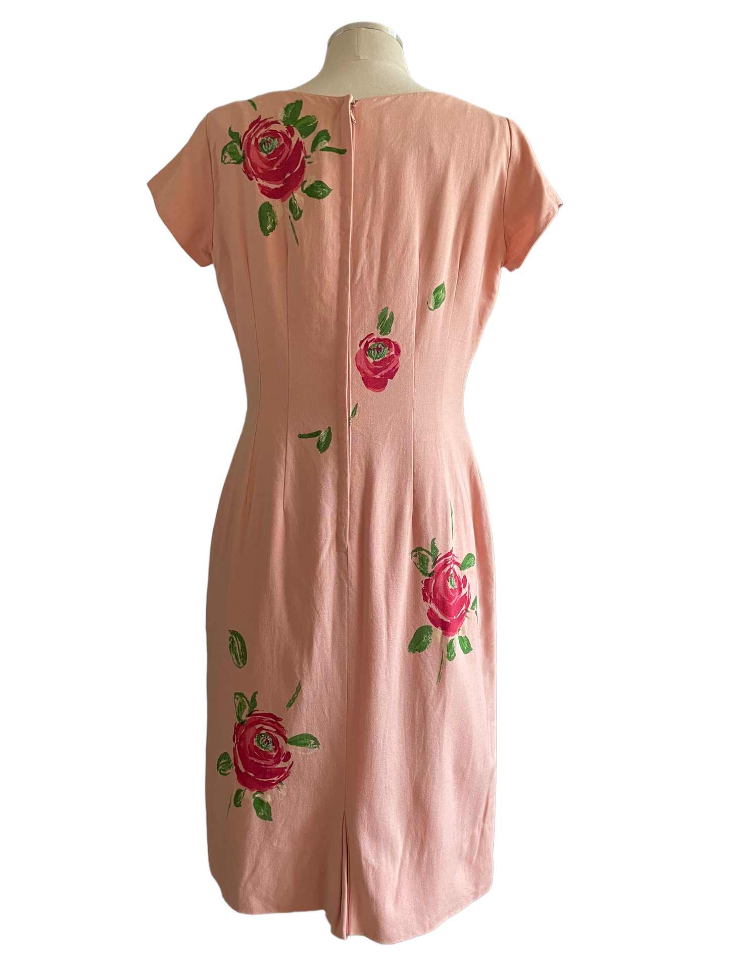 Vintage 1950s Jackie Morgan Painted Roses Dress SZ S |  Barn Owl Vintage | Seattle Vintage Dresses Full rear view.