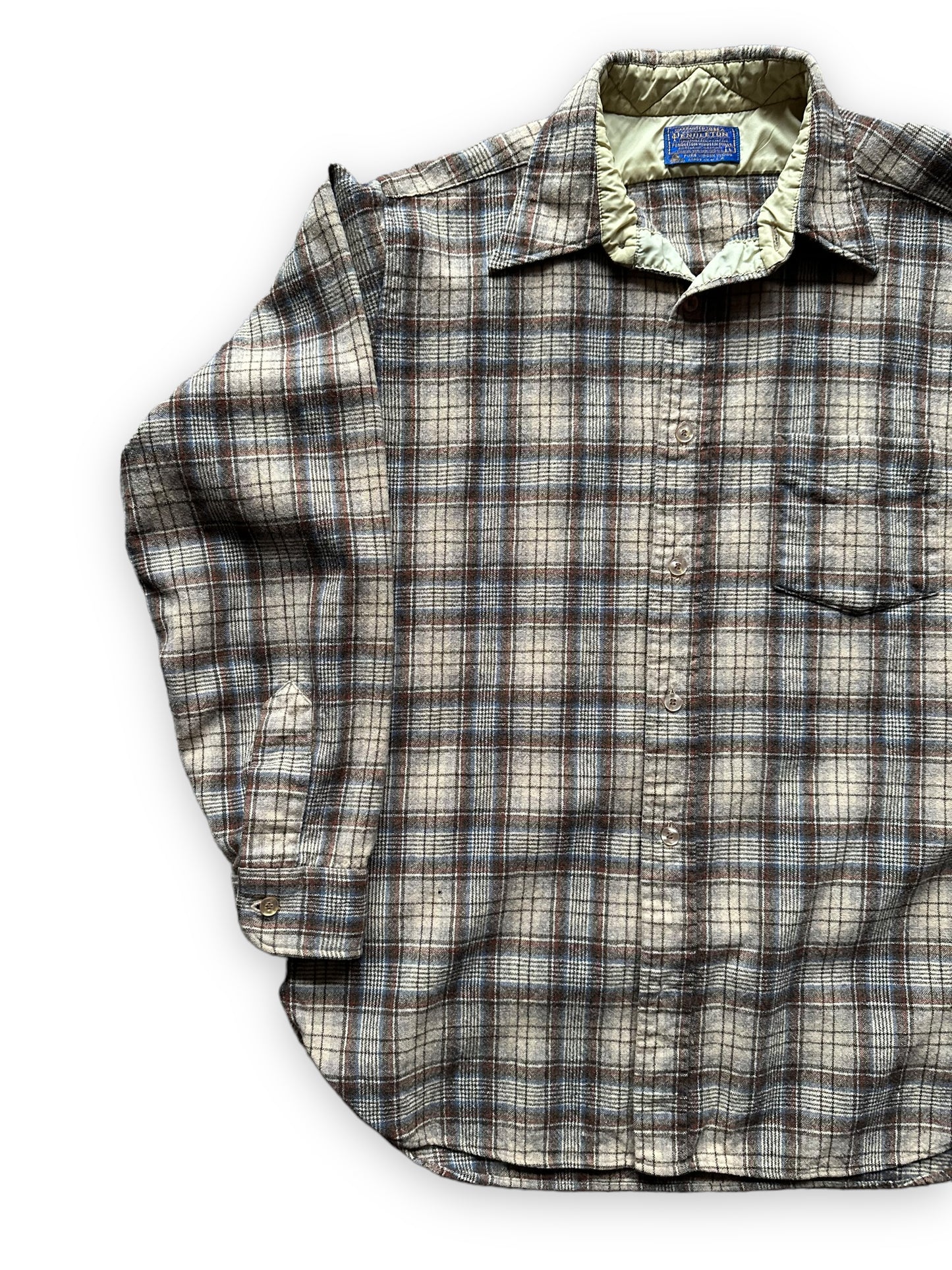 Front Right Side on Vintage Pendleton Wool Flannel Shirt SZ L |  Vintage Wool Workwear Seattle | Barn Owl Vintage