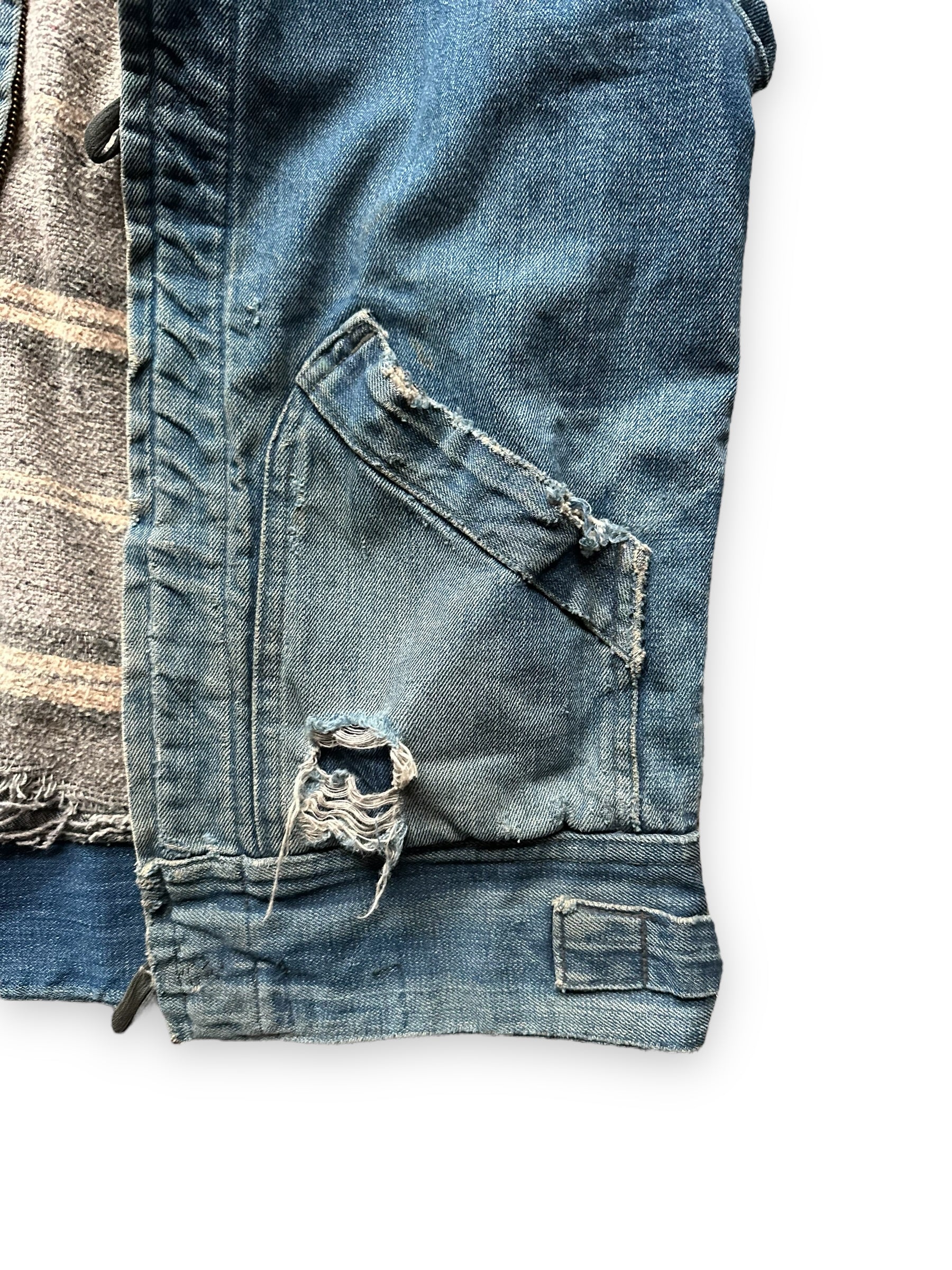 Left Front Pocket View on Vintage Blanket Lined Fitz Denim Jacket | Seattle Vintage Workwear Clothing | Barn Owl Vintage