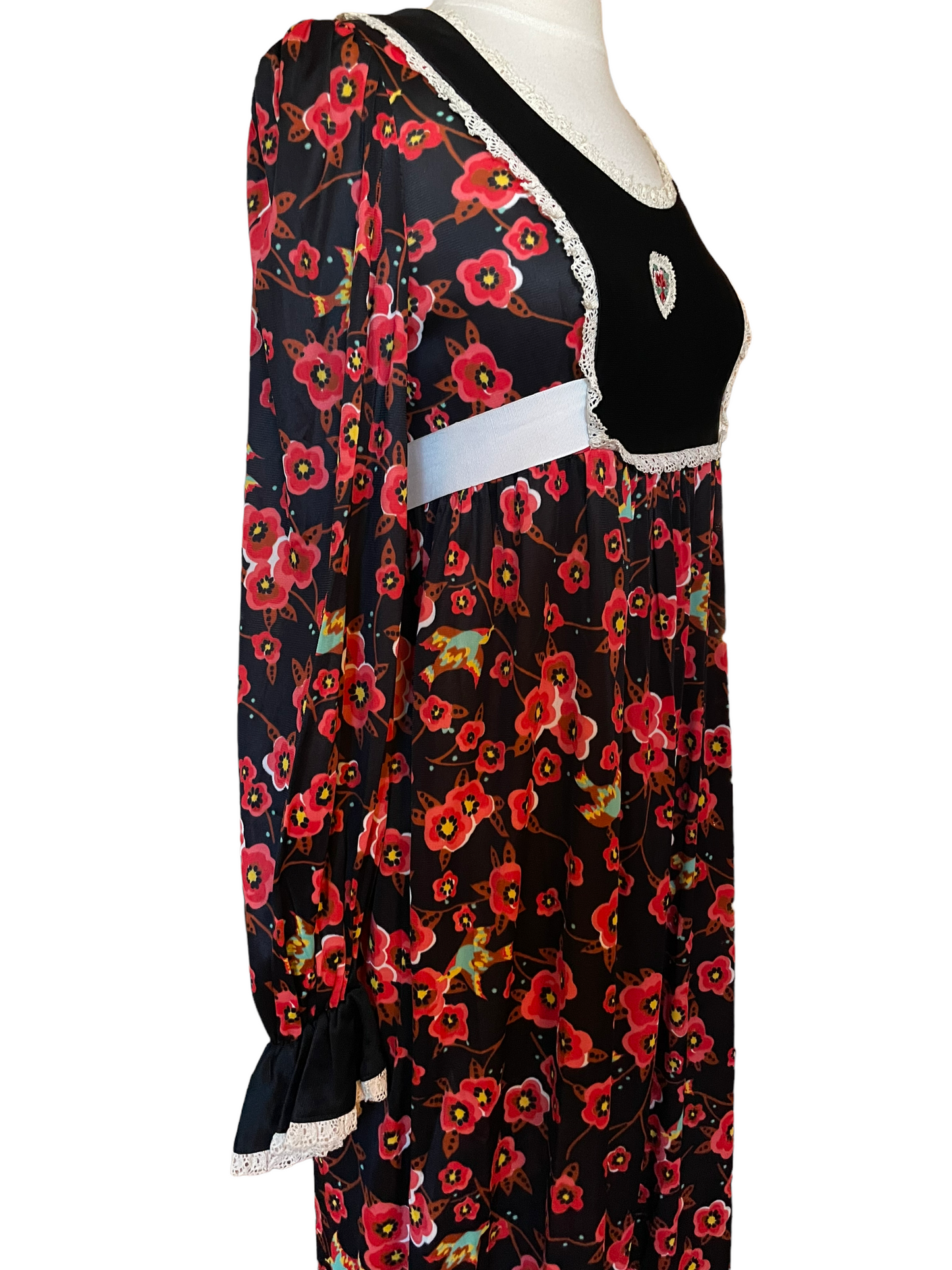 Vintage 1960s Cherry Blossom Maxi Dress SZ S-M |  Barn Owl Vintage | Seattle Vintage Dresses Right side view.