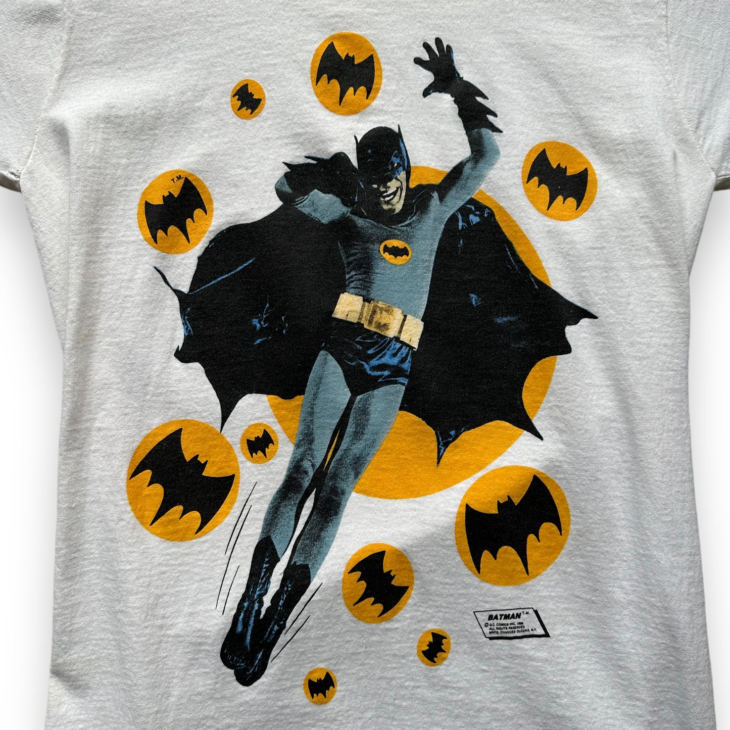 Front Detail on Vintage Adam West Batman Tee SZ M | Vintage Comic Book T-Shirts Seattle | Barn Owl Vintage Tees Seattle