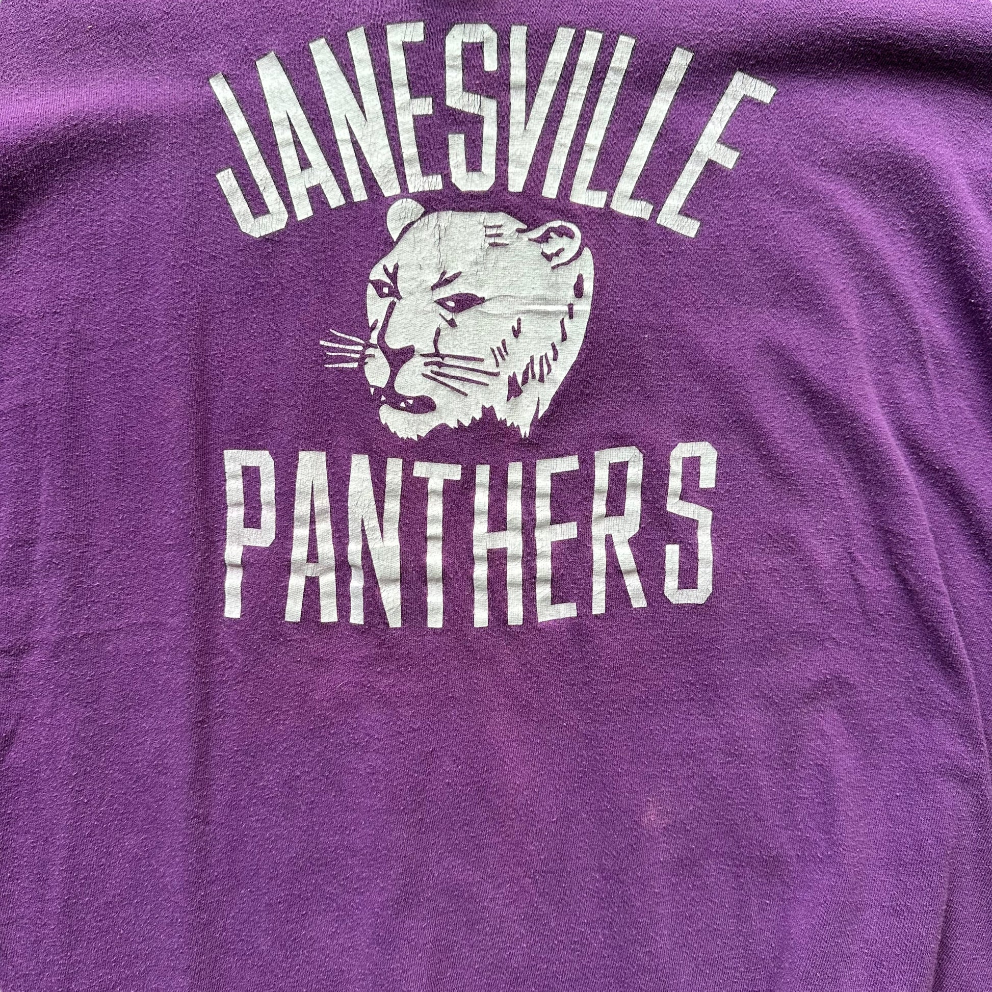 Front Graphic on Vintage Russell Athletic Janesville Tigers Tee SZ L | Vintage T-Shirts Seattle | Barn Owl Vintage Tees Seattle