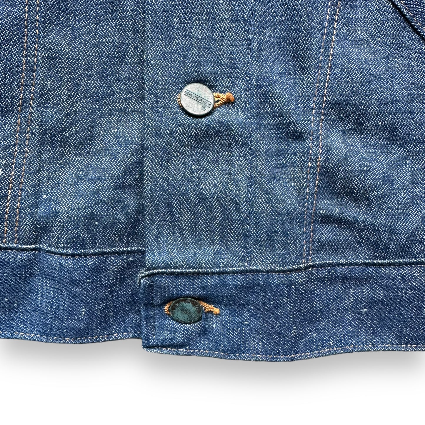 Lower Front View with Patina'd Buttons on Vintage Deadstock Maverick Denim Jacket SZ 16 | Vintage Denim Workwear Seattle | Seattle Vintage Denim Jackets