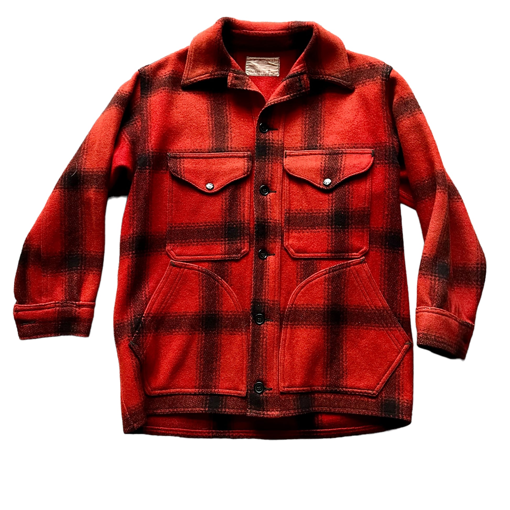 Front View of Vintage 75% Red Filson Hunter Wool Jacket SZ 42 |  Vintage Workwear Seattle