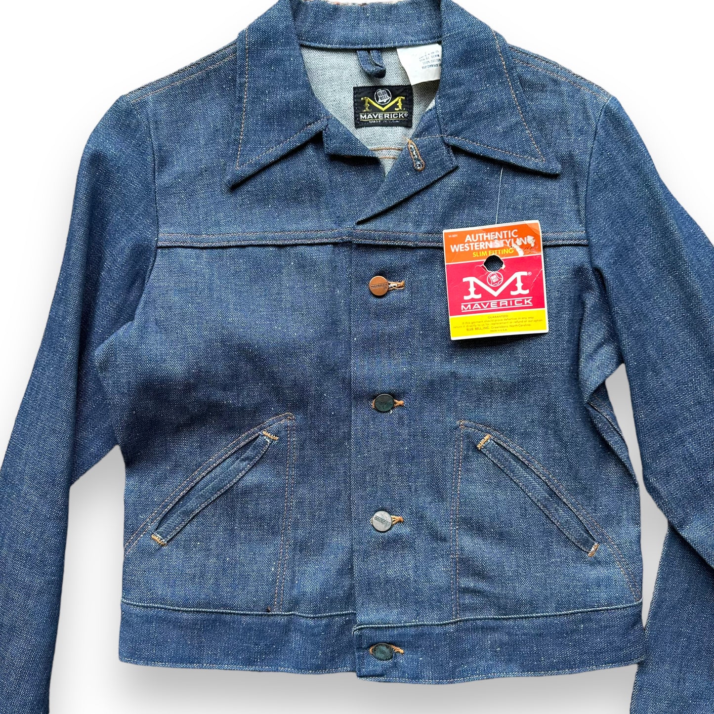 Front Detail on Vintage Deadstock Maverick Denim Jacket SZ 16 | Vintage Denim Workwear Seattle | Seattle Vintage Denim Jackets