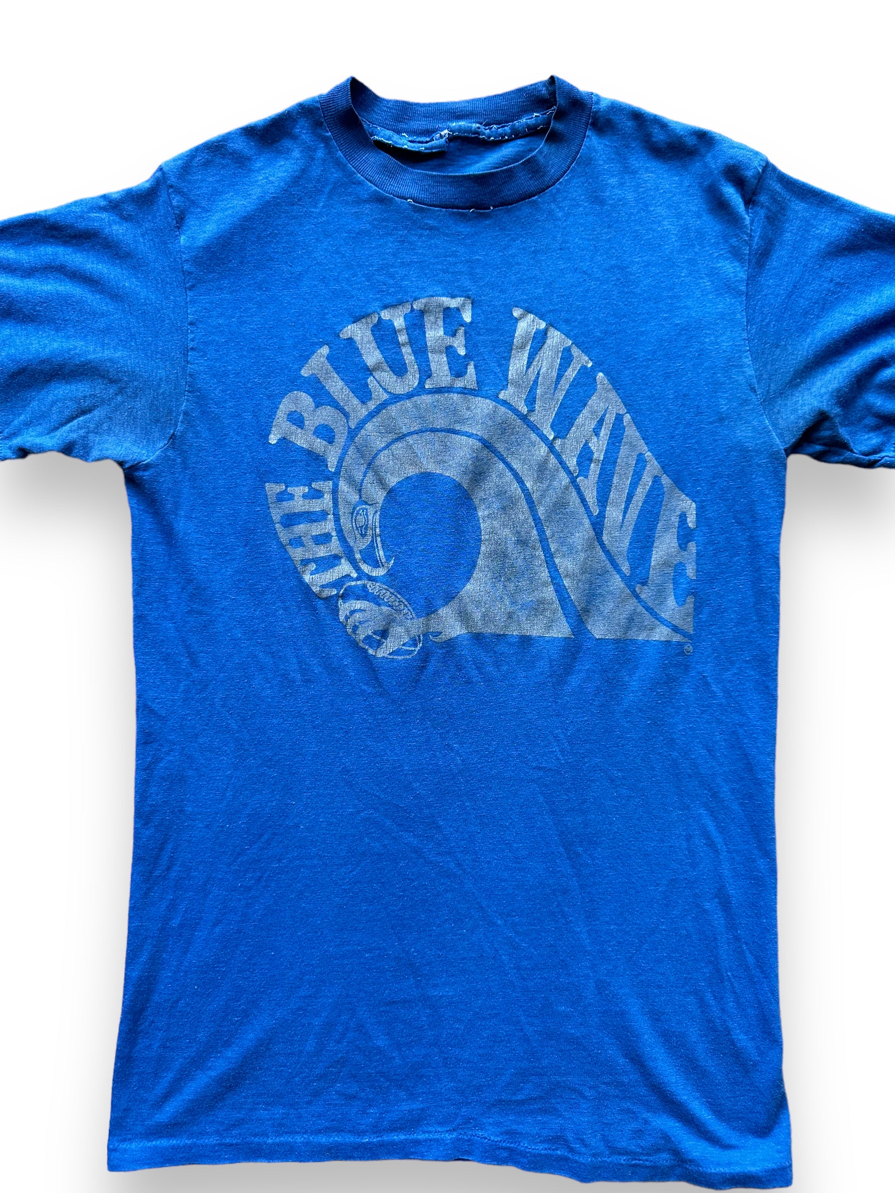 Front Detail on Vintage Seahawks Blue Wave Tee SZ S | Vintage Seahawks T-Shirts Seattle | Barn Owl Vintage Tees Seattle