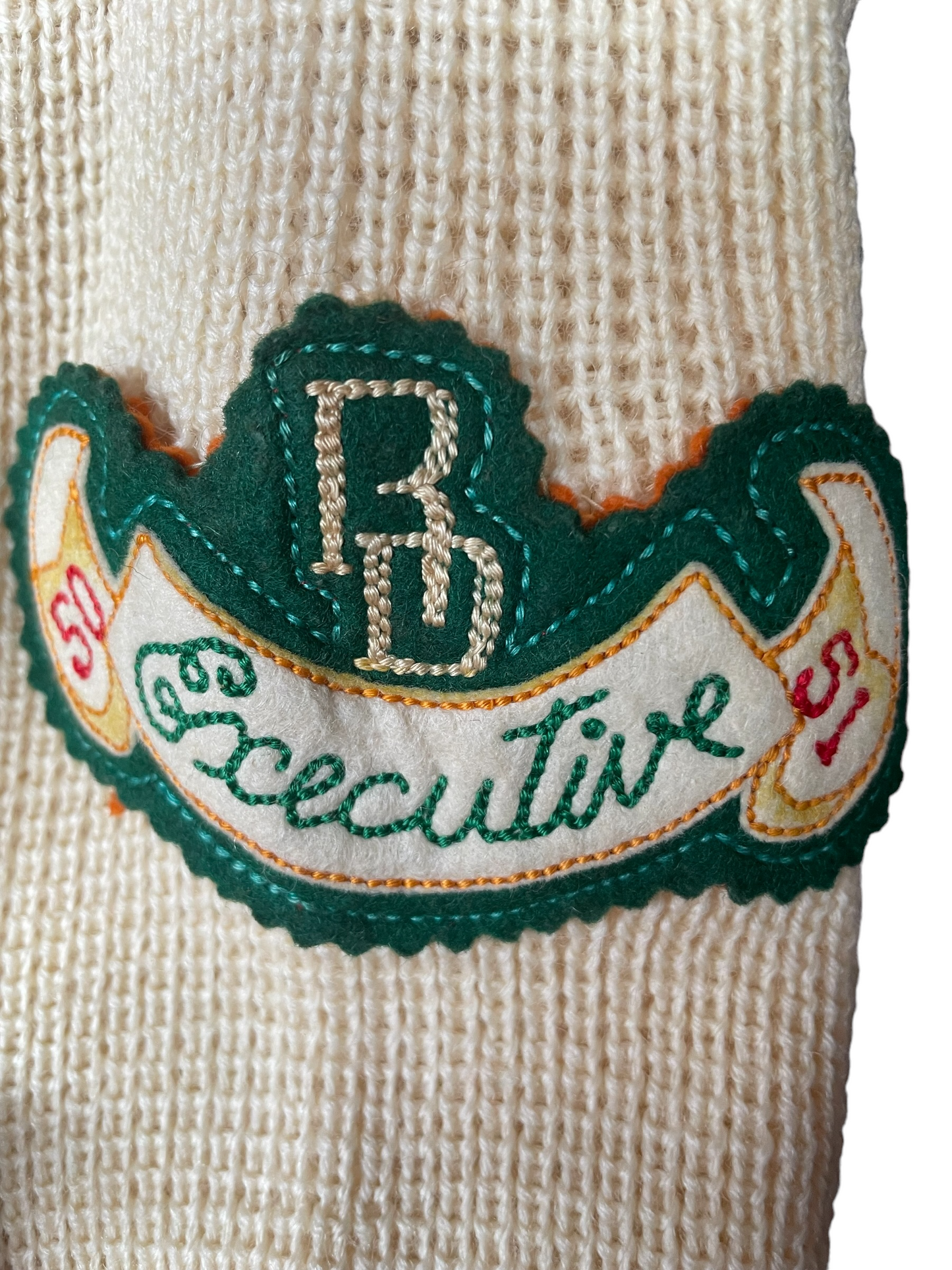 Executive Patch on Arm of Vintage 1950 Cloverdale Knitting Mills Sweater SZ M | Barn Owl Vintage | Seattle True Vintage Sweaters