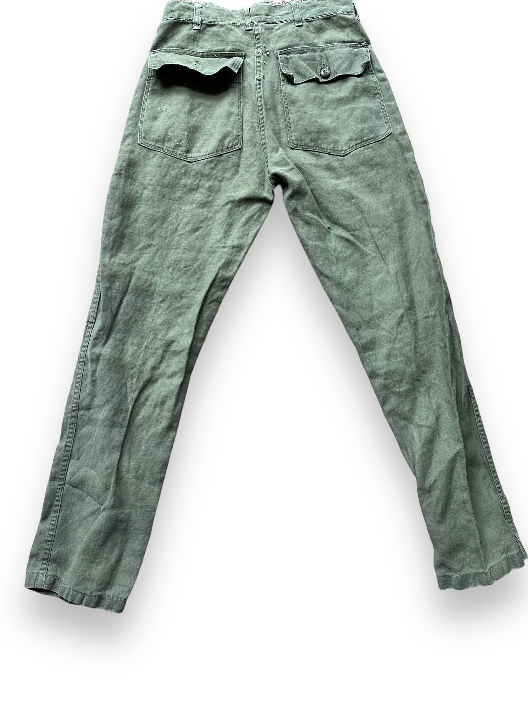 Rear View of Vintage Sateen OG-107's W30 L32.5 | Vintage Viet Nam Era Baker Pants Seattle | Barn Owl Vintage Workwear