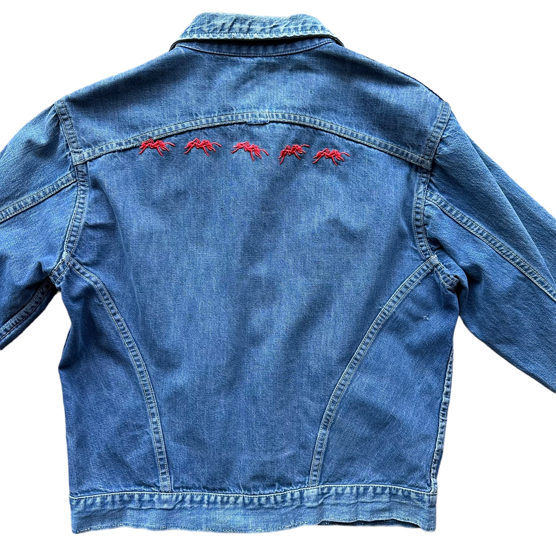 Rear Detail on Vintage Pleated Type II Style Denim Jacket SZ M  | Vintage Denim Workwear Seattle | Seattle Vintage Denim
