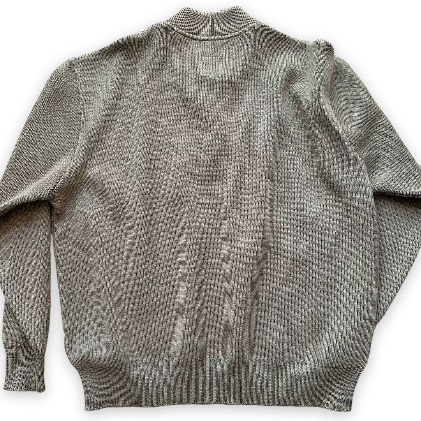Rear Detail on Vintage Filson Sage Green Henley Sweater SZ XL |  Barn Owl Vintage Goods | Vintage Workwear Seattle