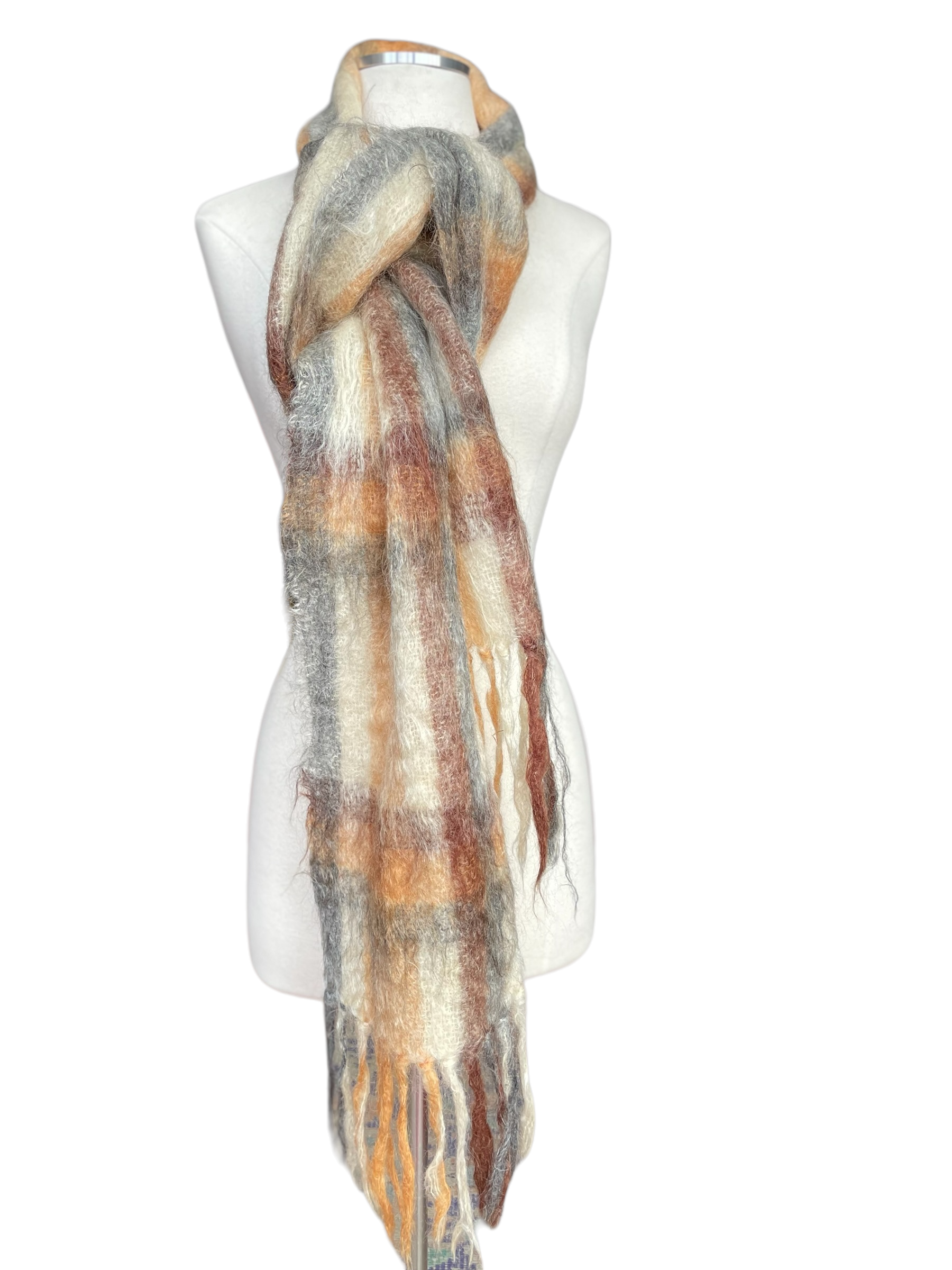 Full front of wrapped scarfVintage Wool Mohair Plaid Scarf | Barn Owl Vintage | Seattle True Vintage