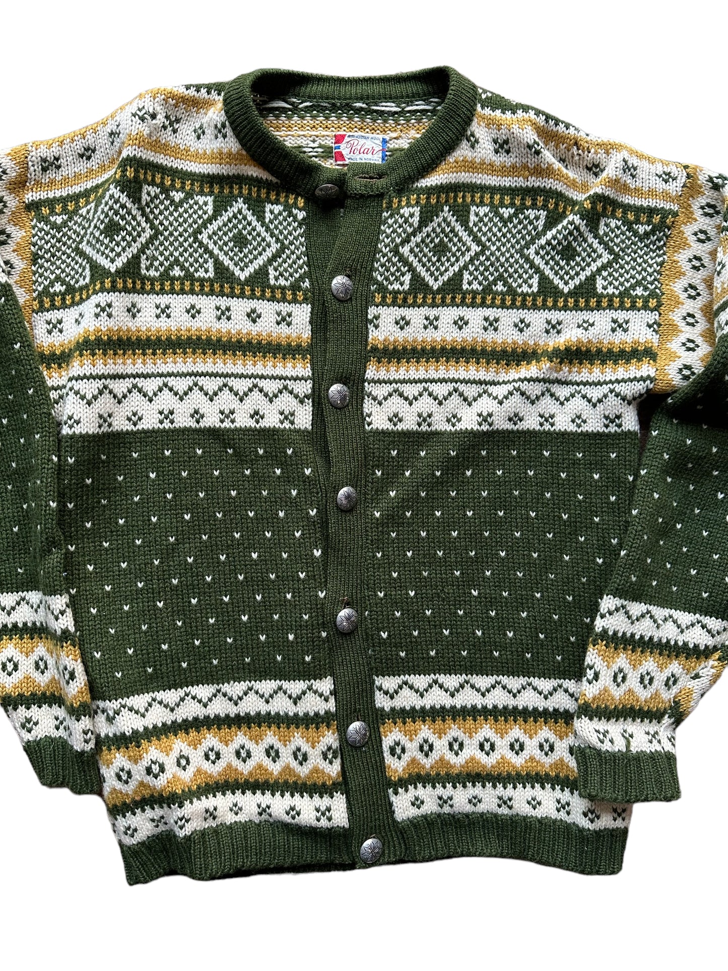 Front Detail of Vintage Polar Brand Norwegian Wool Sweater SZ M |  Vintage Norwegian Sweaters Seattle | Barn Owl Vintage Seattle