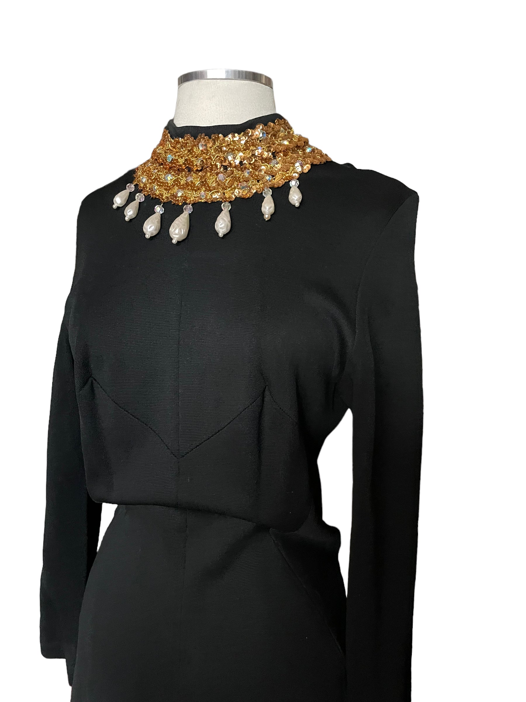 Left front shoulder view of Vintage 1960s Bejeweled Pantsuit SZ M-L
