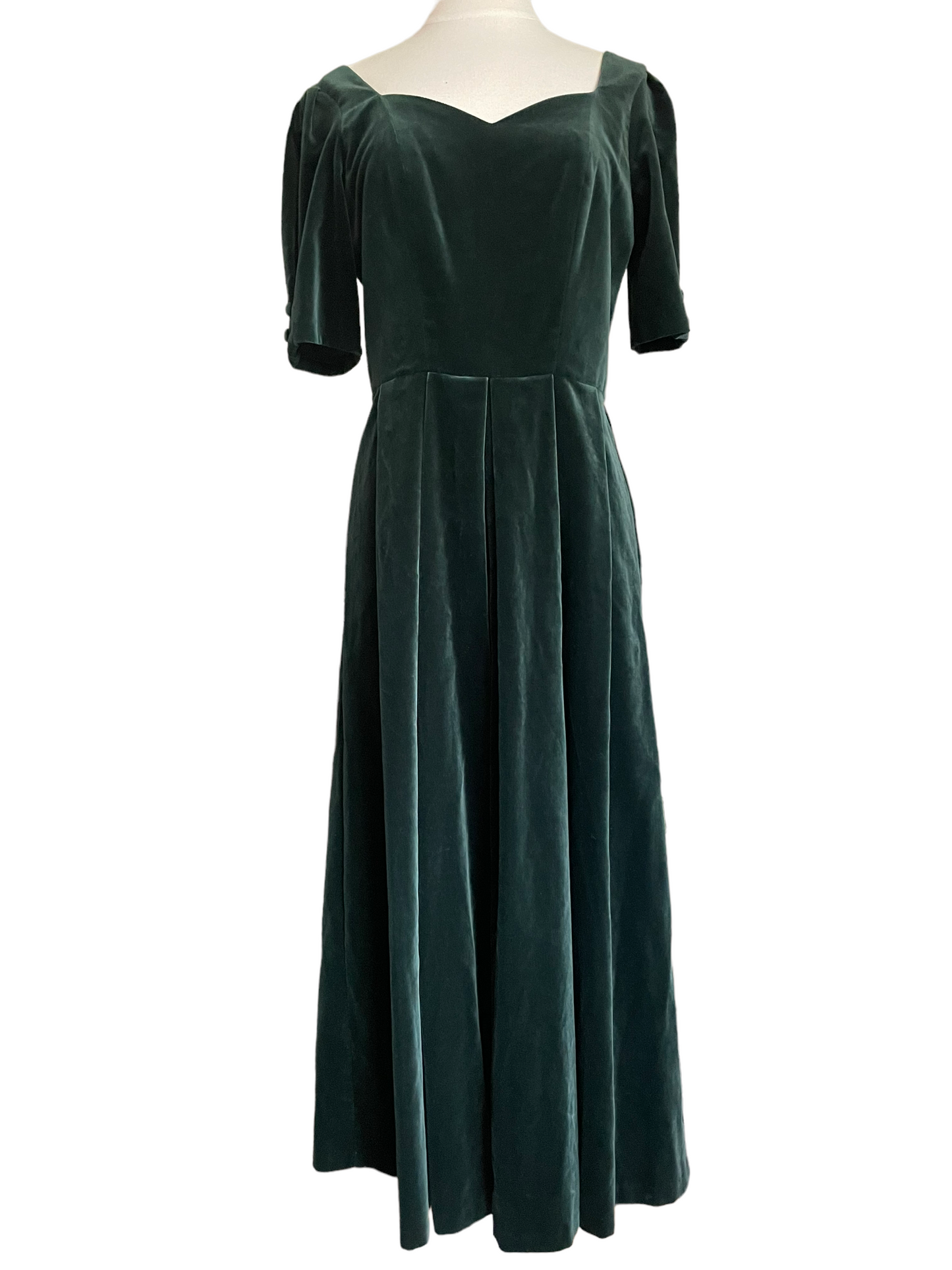 Vintage 1980s Green Velvet Laura Ashley Dress SZ S-M |  Barn Owl Vintage | Seattle Vintage Dresses Full front view.