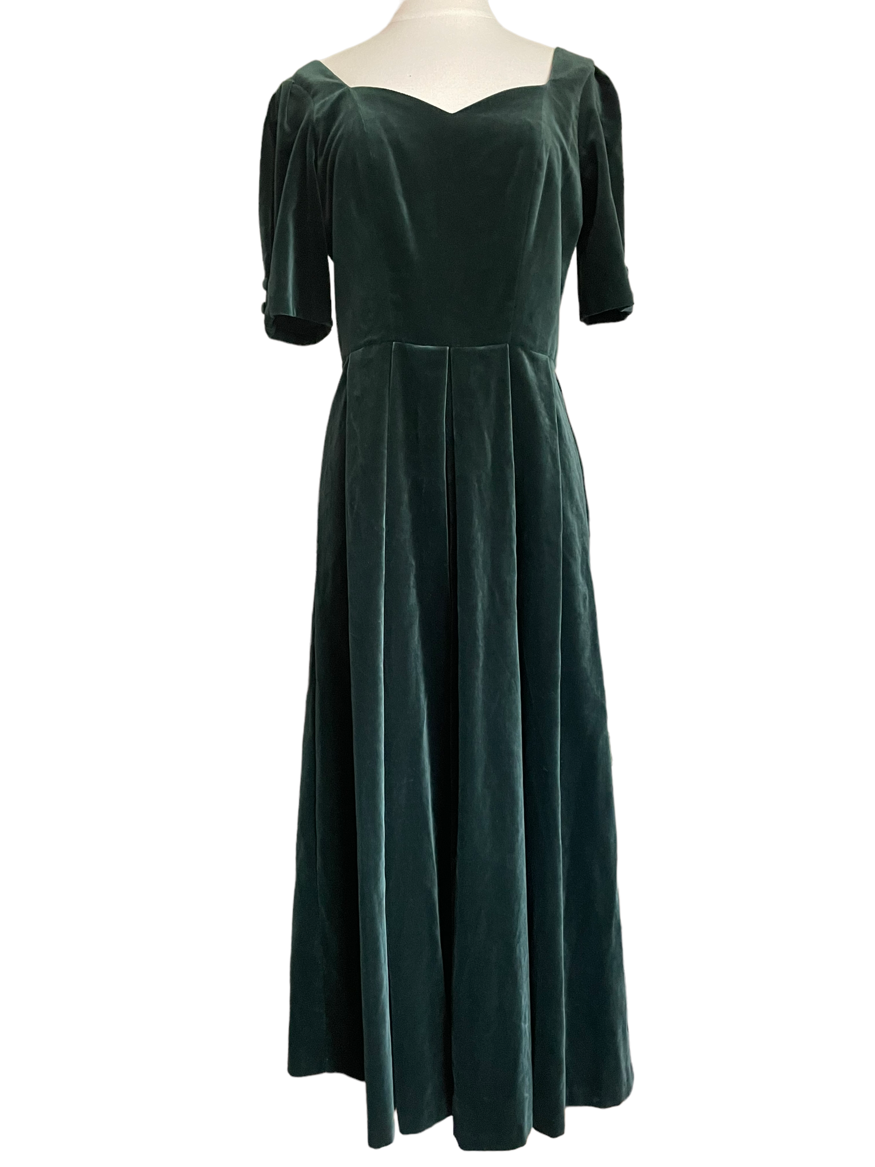 Vintage 1980s Green Velvet Laura Ashley Dress SZ S-M