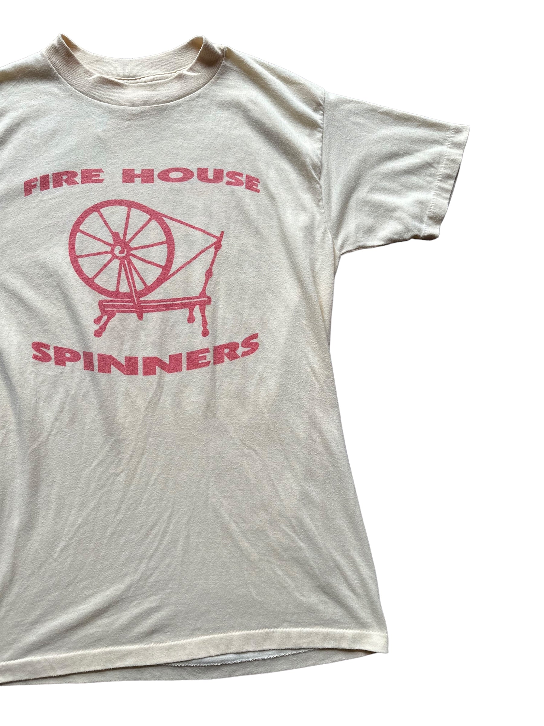 Front Left Side Close Up on Vintage Fire House Spinners Tee Size Large|  Vintage T Shirt Seattle | Barn Owl Vintage Tee