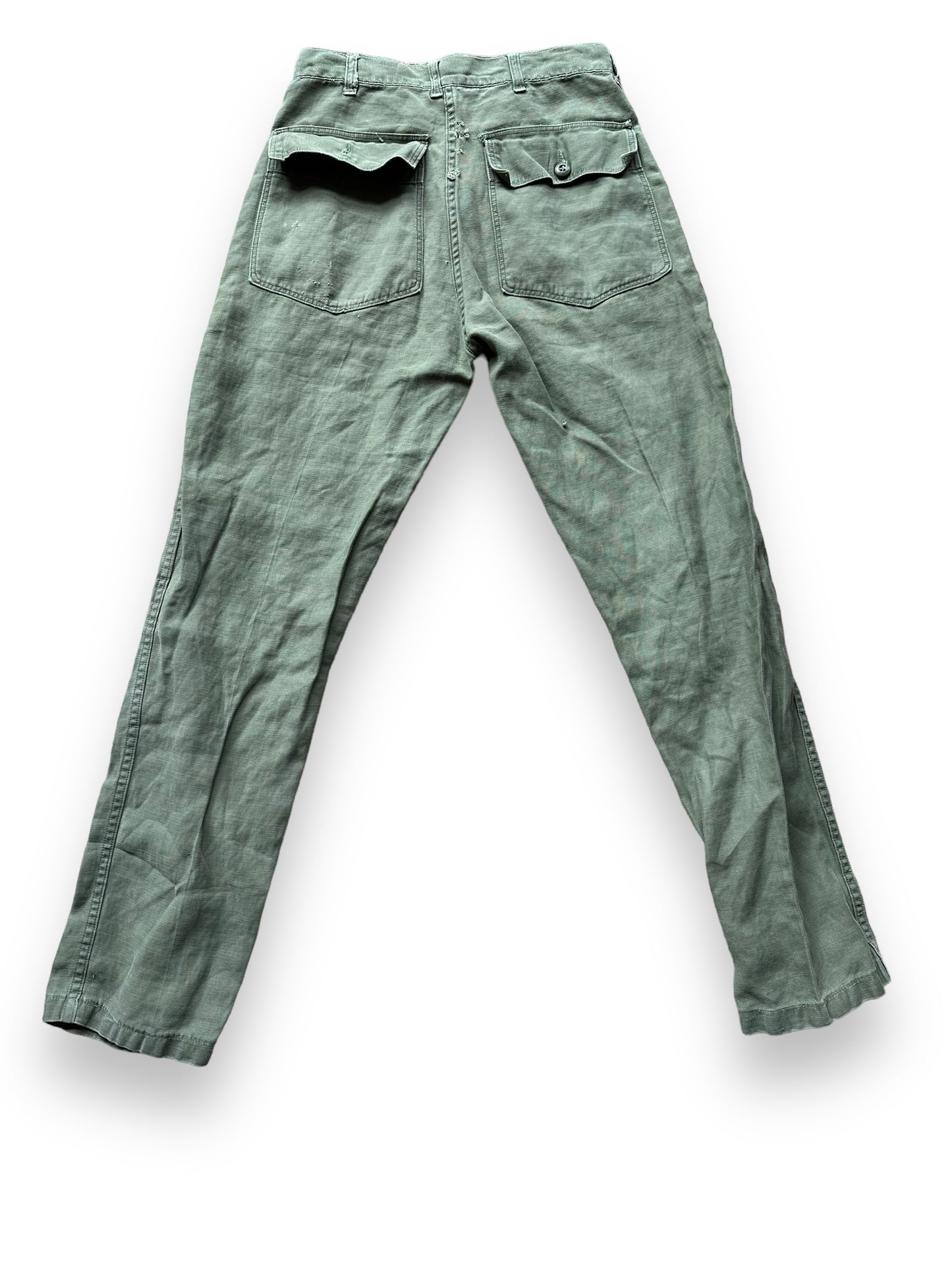 Rear View of Vintage Sateen OG-107's W30 L32.5 | Vintage Viet Nam Era Baker Pants Seattle | Barn Owl Vintage Workwear
