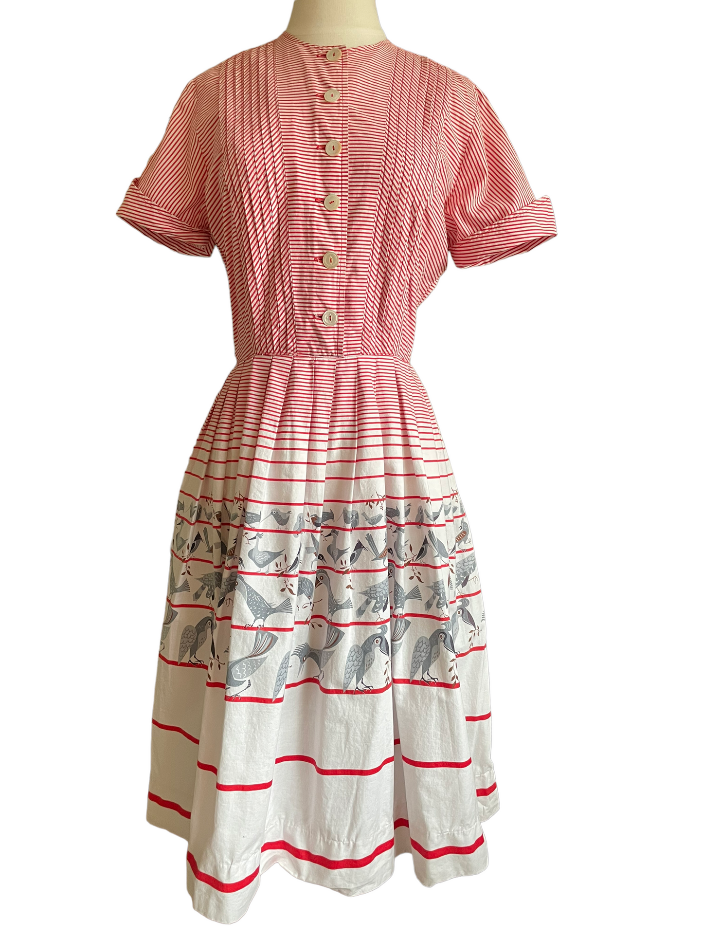 Vintage 1950s Novelty Bird Dress SZ S |  Barn Owl Vintage | Seattle Vintage Dresses Full front view.