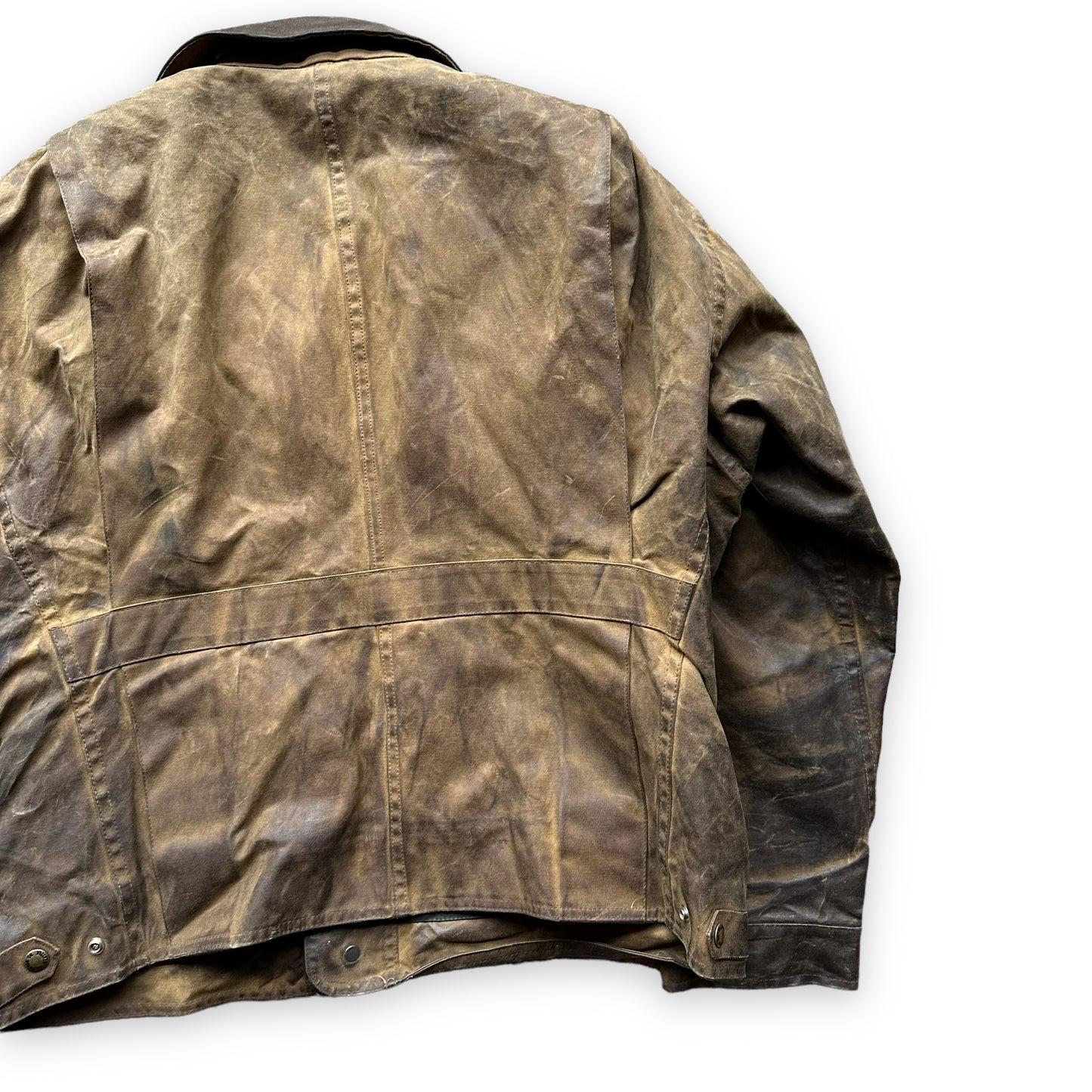 Right Rear View of Vintage Filson Style 621 Lined Tin Cloth Field Jacket Size M |  Barn Owl Vintage Goods | Vintage Filson Tin Cloth Jacket Seattle