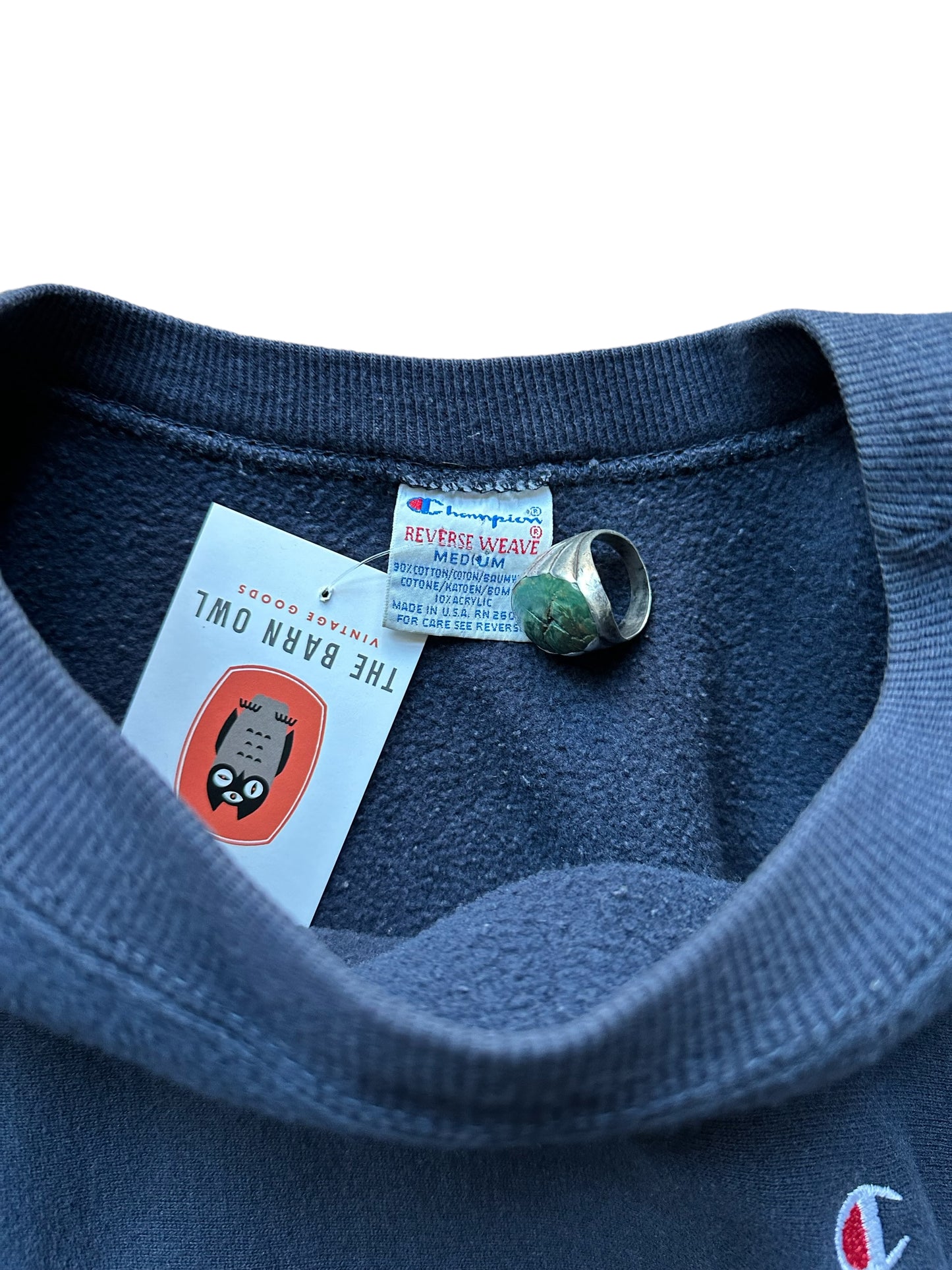 Tag View of Vintage 1980s Champion Reverse Weave Sweatshirt SZ M | Vintage Crewneck Sweatshirts Seattle | Barn Owl Vintage Seattle