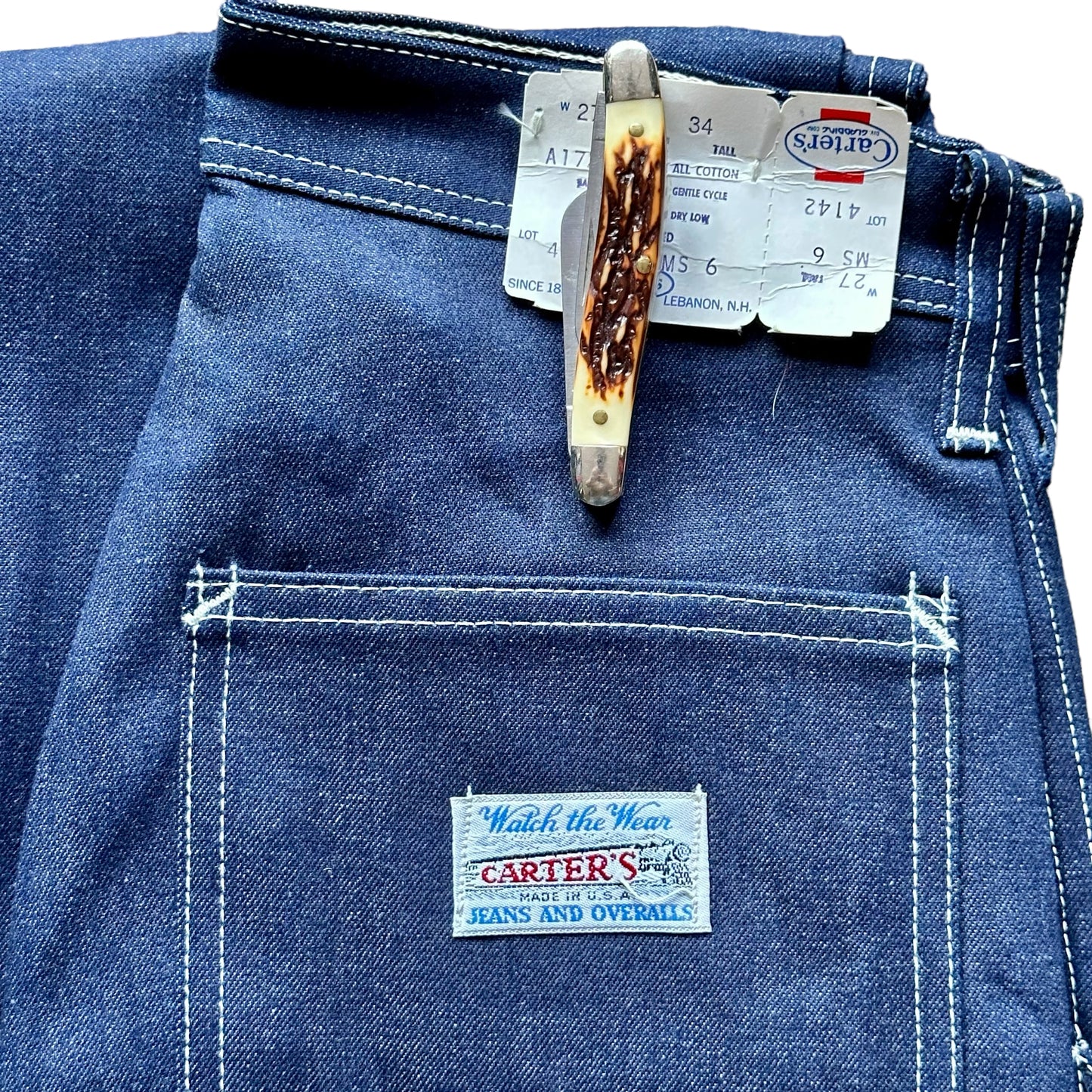 Rear Pocket View on Deadstock Vintage Carter's Carpenter Jeans W27 L34 | Vintage Workwear Seattle | Barn Owl Vintage Clothing