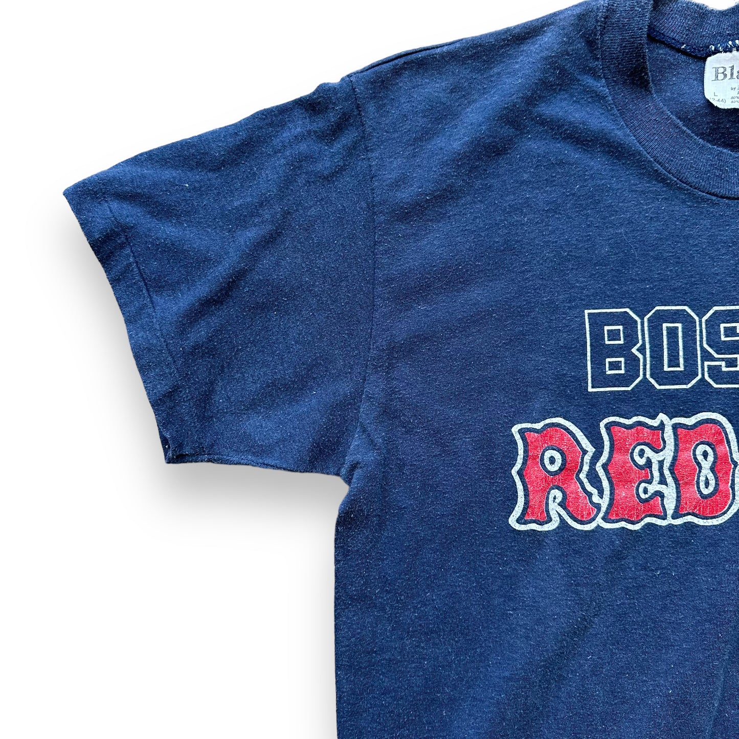 Right Single Stitch Sleeve on 80's Boston Red Sox Tee SZ L | Vintage MLB T-Shirts Seattle | Barn Owl Vintage Tees Seattle