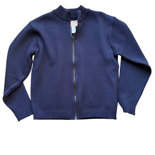 Front View of Filson Style 717 Navy Blue Zip Up Cardigan SZ L |  Barn Owl Vintage Goods | Vintage Workwear Seattle