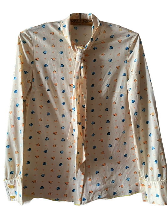 Full front view of Vintage 1940s Rayon Blouse SZ S | Barn Owl Seattle | Vintage 1940s Ladies Clothing