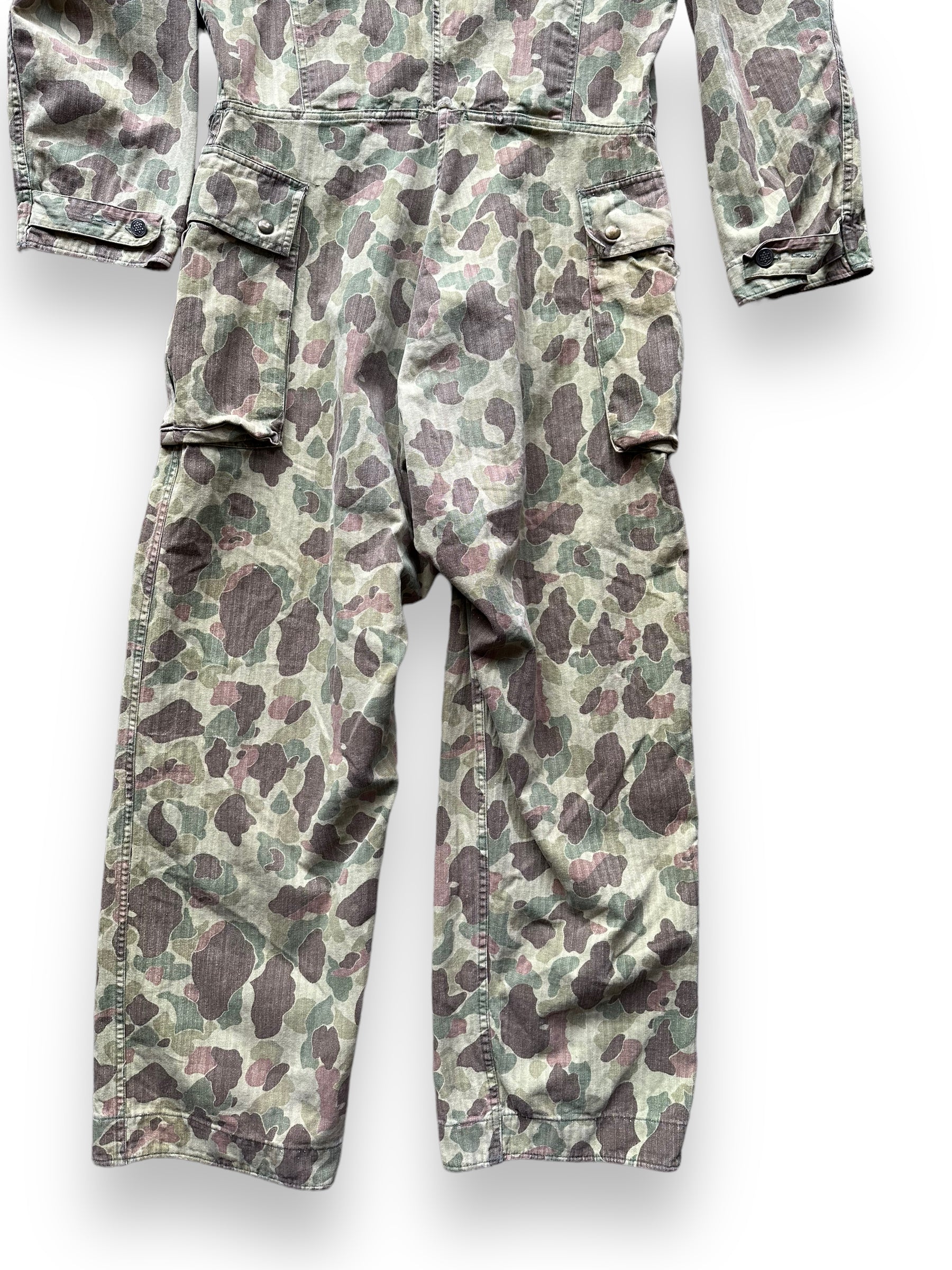 Lower Rear View of Vintage M-4395 HBT Frogskin Camo Coveralls SZ M | Vintage Frog Skin Camo Pants Seattle | Barn Owl Vintage Workwear