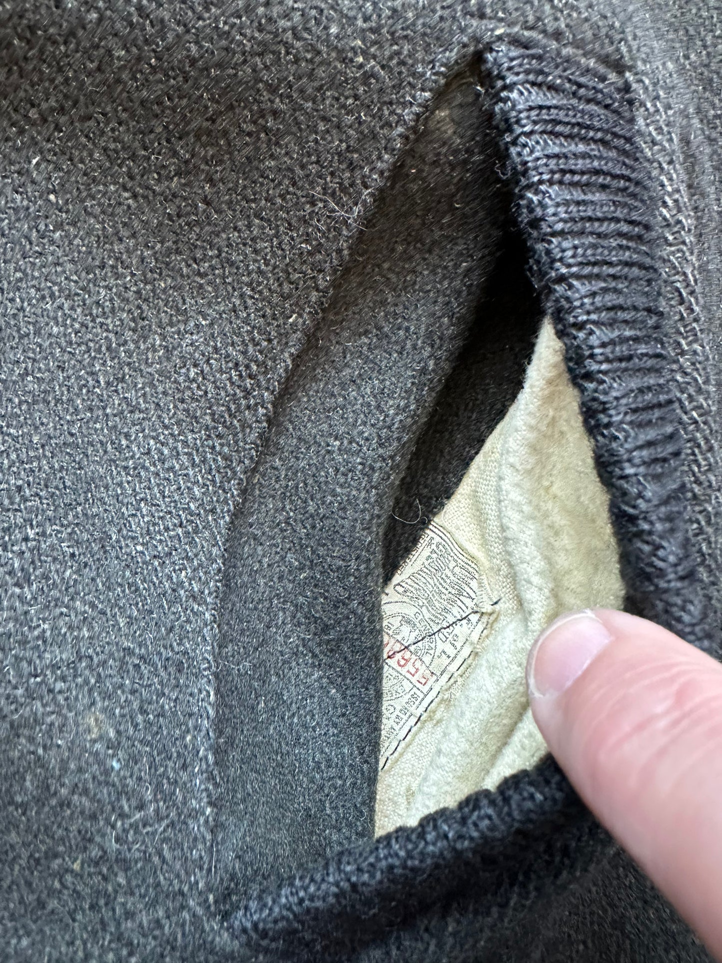 Union Tag in Pocket View of Vintage Lakeland Wool Clicker Jacket SZ 42L |  Barn Owl Vintage Goods | Vintage Clicker Coat Seattle