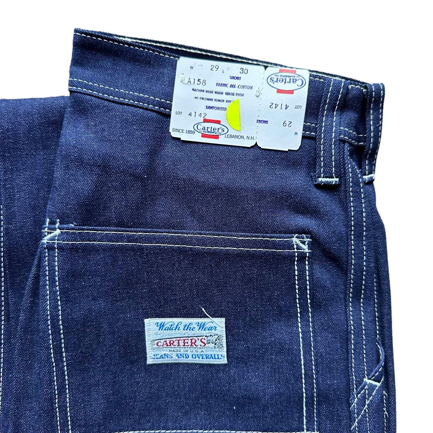 Tag Close Up View on New Old Stock Vintage Carter's Carpenter Dungarees W29 L30 | Vintage Workwear Seattle