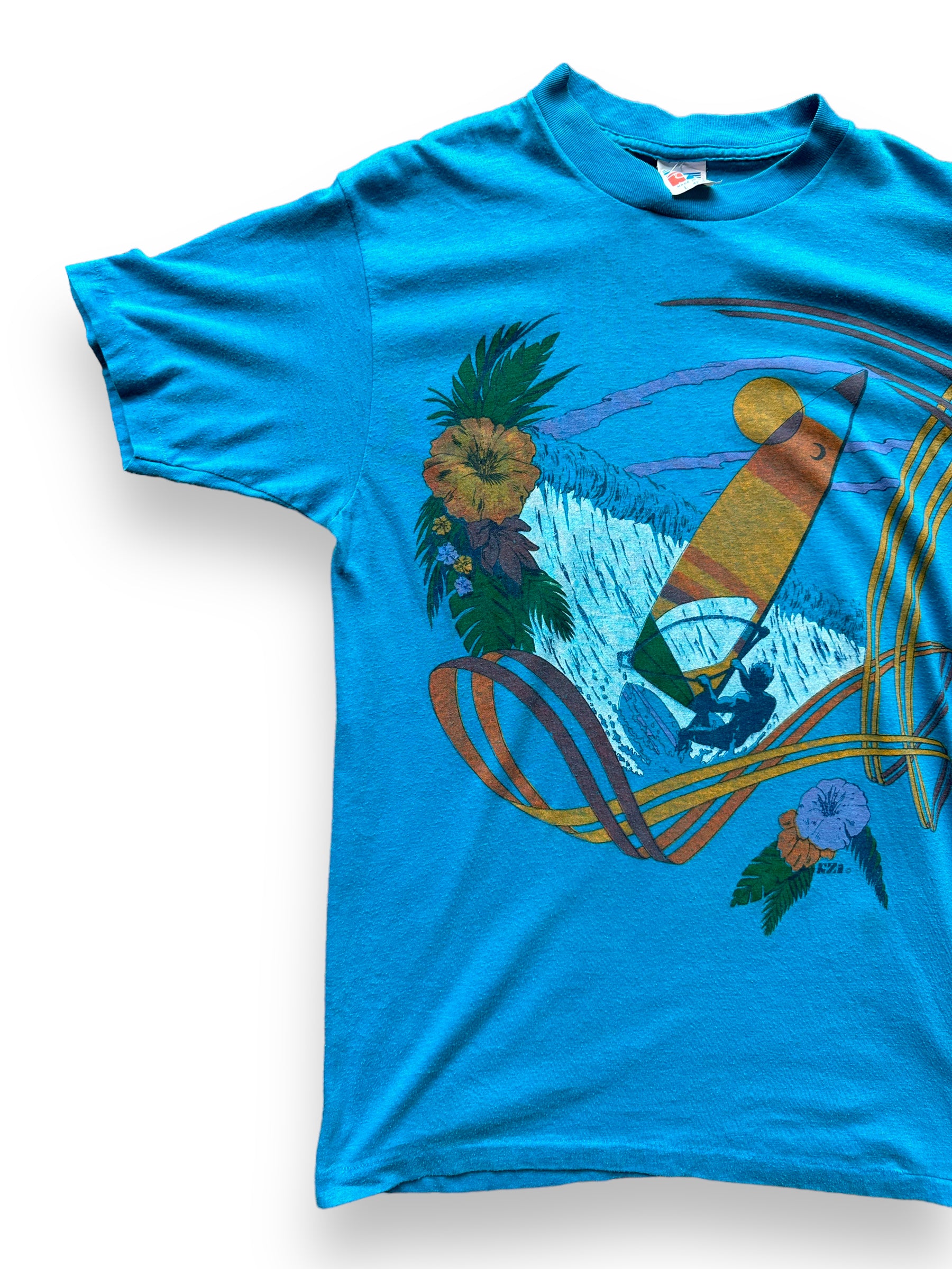 Front right shot of Vintage Blue Wind Surfing Tee SZ L | Vintage T-Shirts Seattle | Barn Owl Vintage Tees Seattle