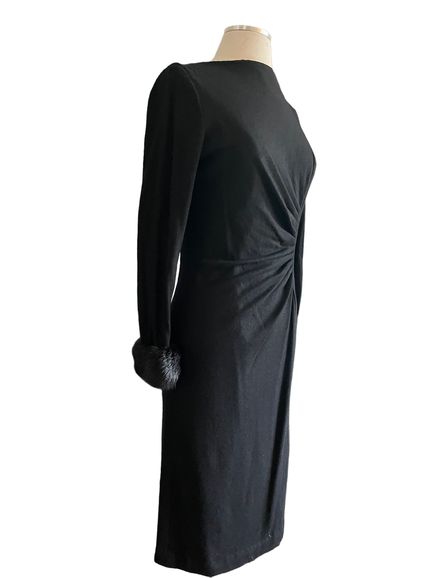 Vintage 1950s Black Wool Dress with Mink Fur Cuffs SZ S |  Barn Owl Vintage | Seattle Vintage Dresses