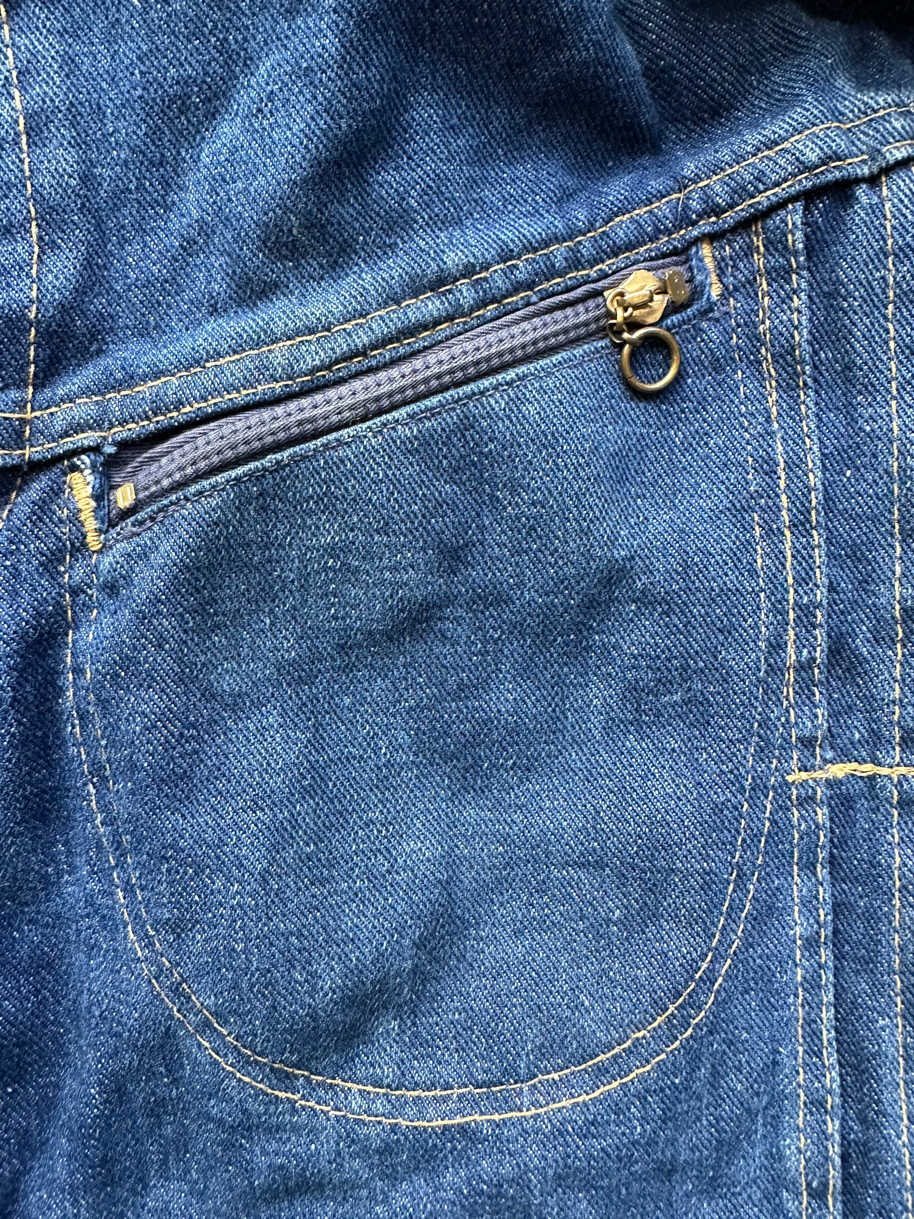 Right Slant Pocket on Vintage Roebucks Selvedge Denim Jacket SZ S | Vintage Jean Jacket Seattle | Seattle Vintage Denim