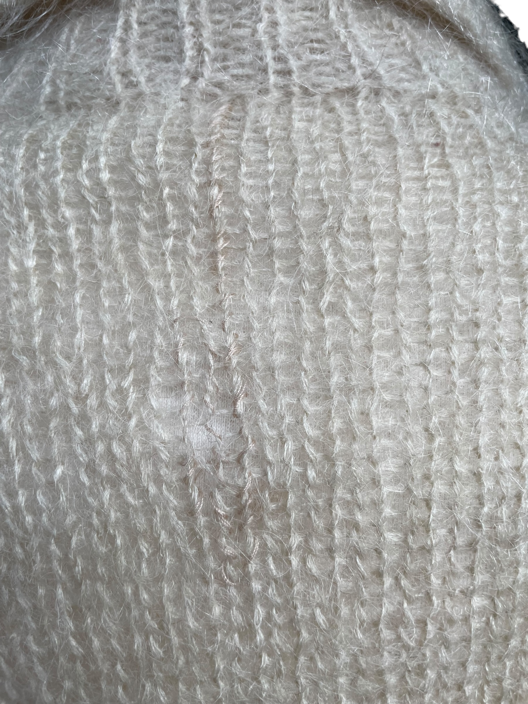 Mended spot rear view between shouldersVintage 1950's Hand Knit Wool Mohair Cardigan Sweater | Barn Owl VIntage | Seattle True Vintage