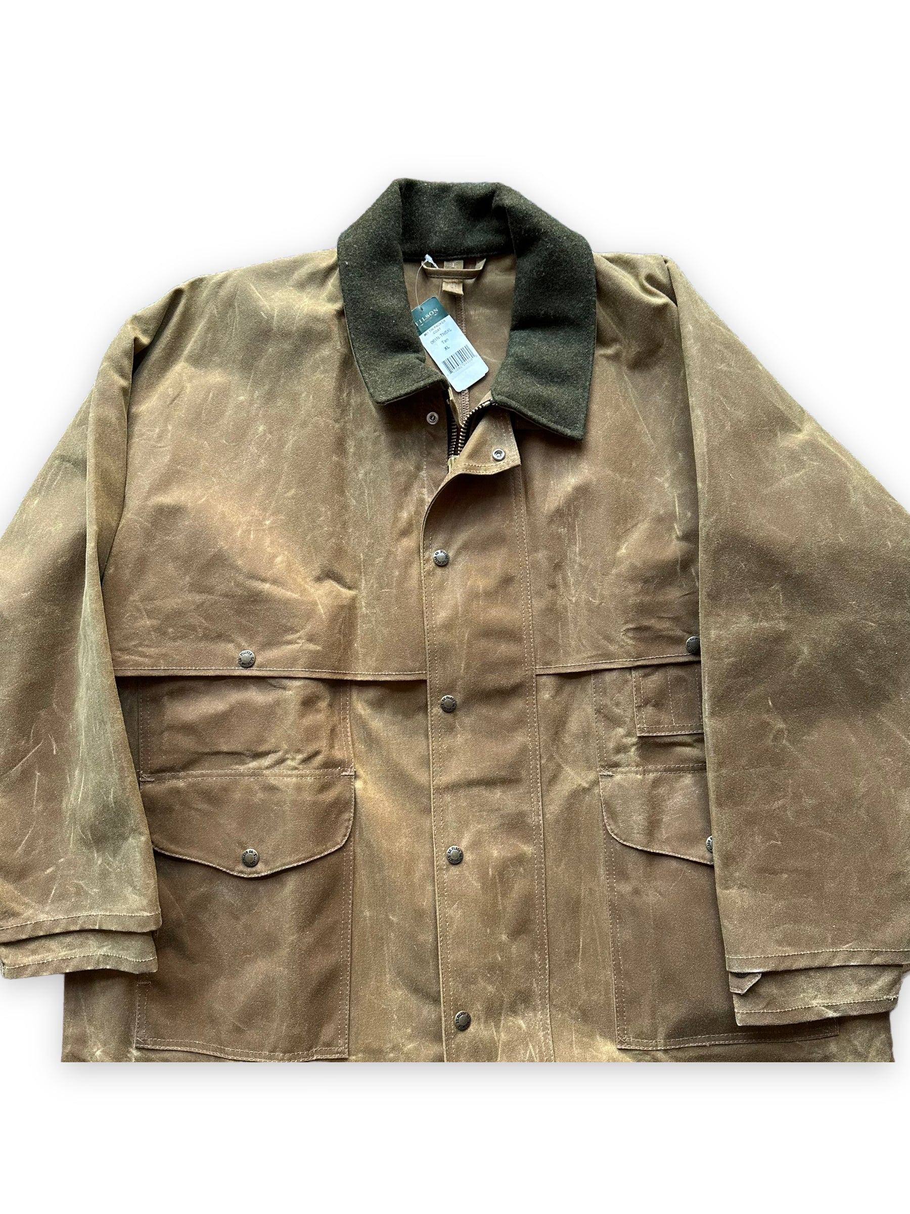 Front Detail of NWT Filson Tin Packer Coat SZ XL |  Barn Owl Vintage Goods Filson | Vintage Filson Tin Cloth Workwear Seattle