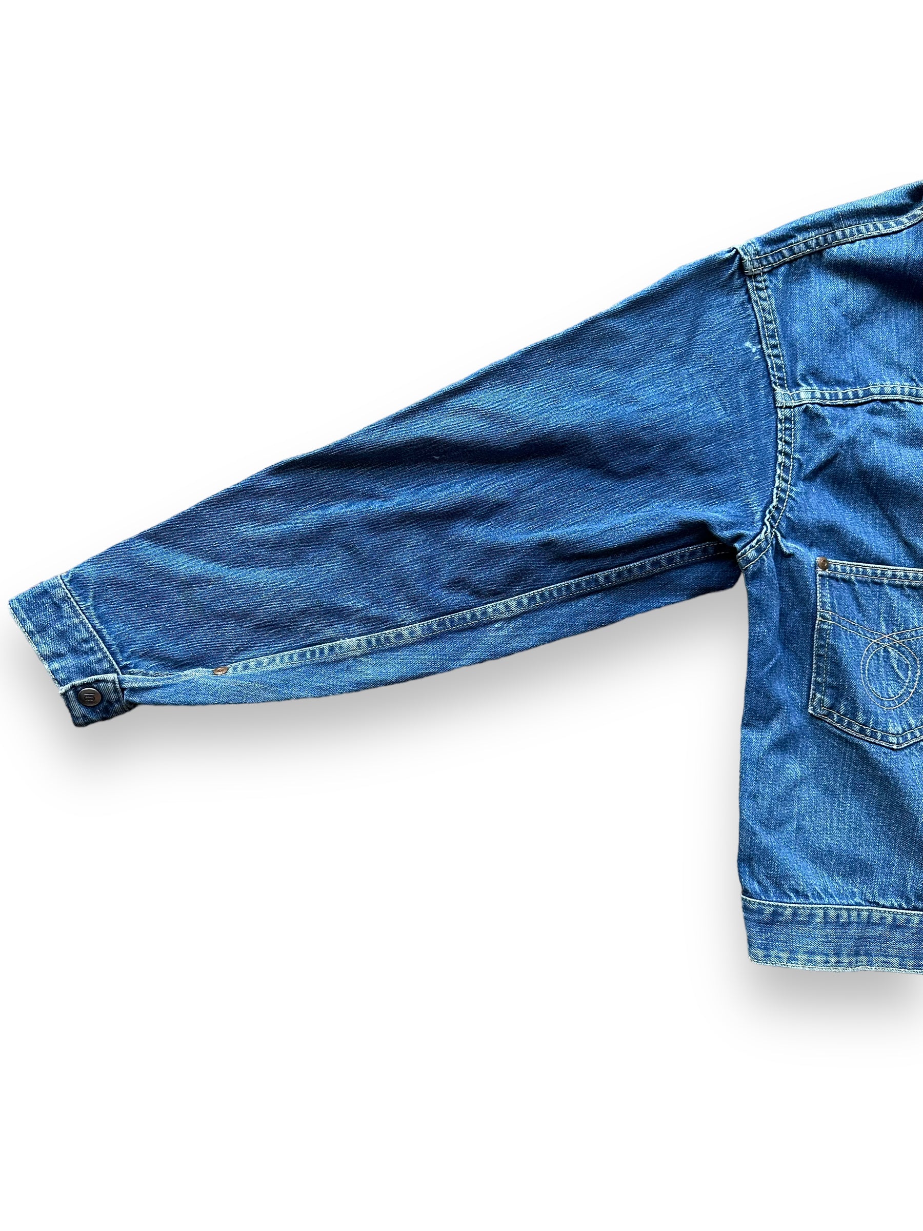 Right Sleeve View of Vintage Montgomery Ward 101 Selvedge Denim Jacket SZ S | Vintage Jean Jacket Seattle | Seattle Vintage Denim
