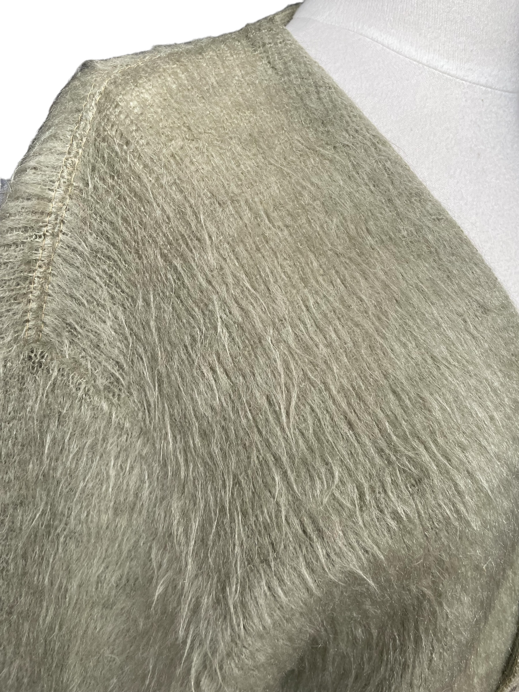 Threadbare Spot on Right Shoulder View of Vintage McGregor Powder Snow Mohair Cardigan SZ M | Barn Owl Vintage | Vintage Mohair Cardigan